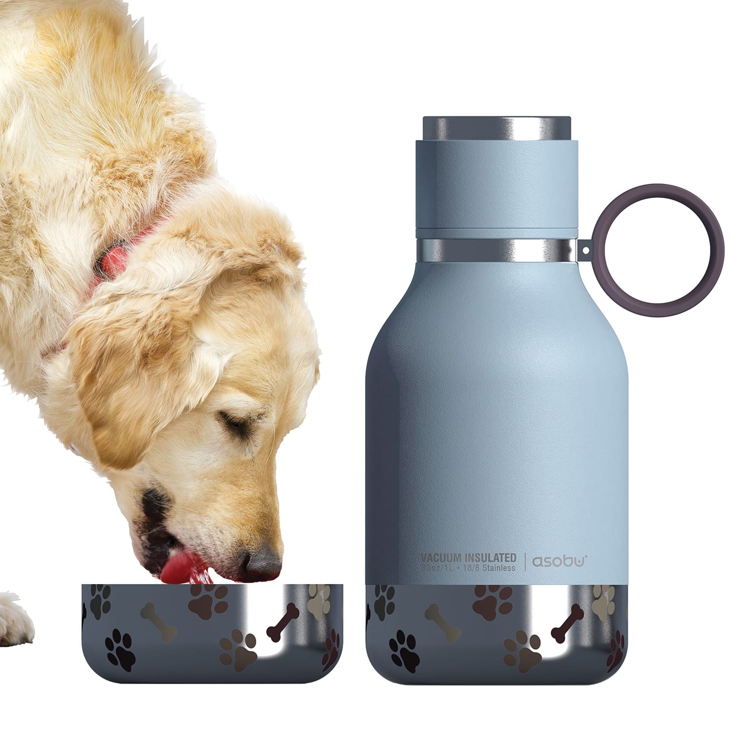 Asobu 33-Oz. Insulated Water Bottle with Removable Dog Bowl, Blue