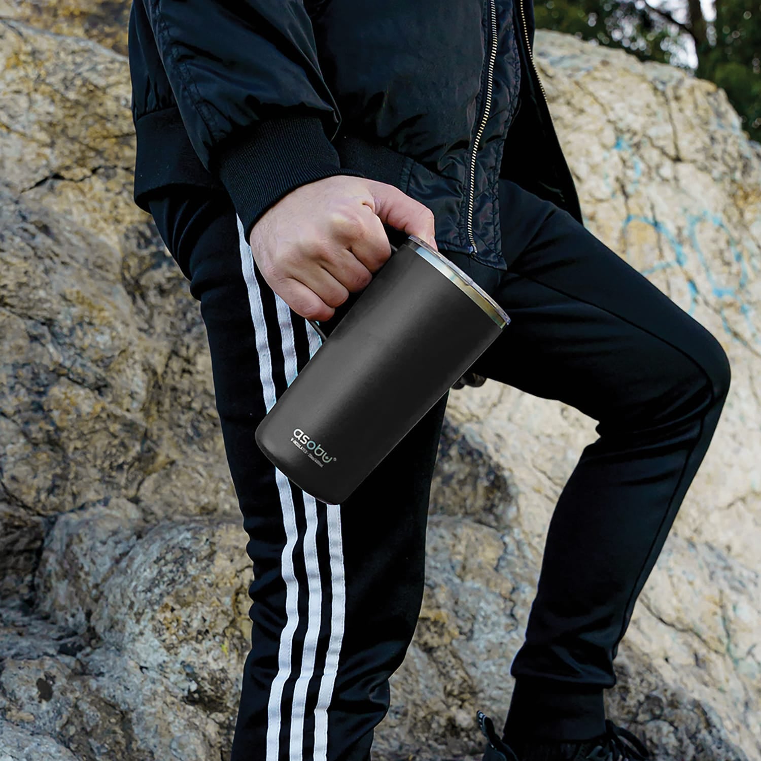 Asobu 20-Oz. Double-Wall-Insulated Stainless Steel Tower Coffee Mug with Ceramic Coating, Black