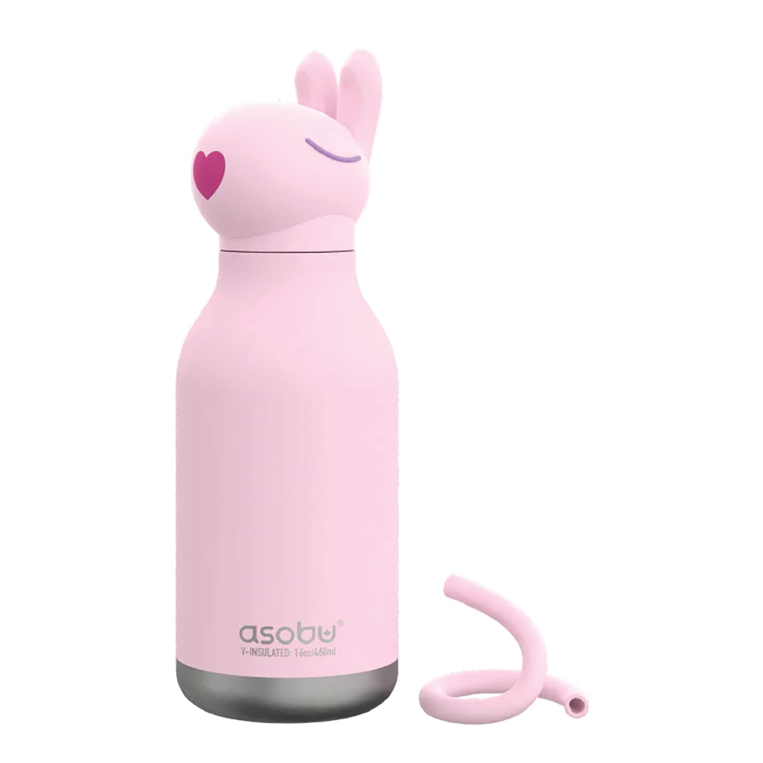 Asobu 16-Oz. Bestie Bottle Insulated Stainless Steel Water Bottle with Reusable Flexi Straw, Bunny
