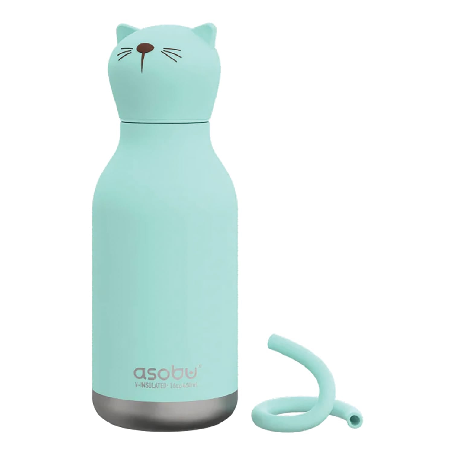 Asobu 16-Oz. Bestie Bottle Insulated Stainless Steel Water Bottle with Reusable Flexi Straw, Kitty