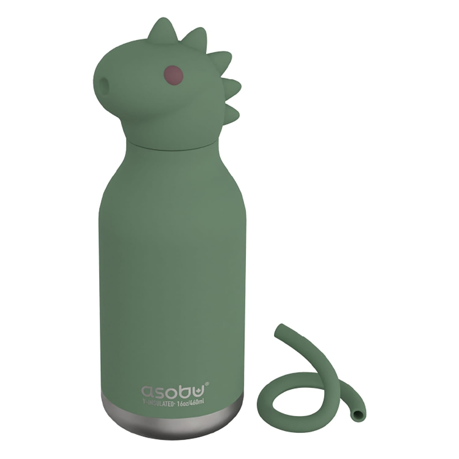 Asobu 16-Oz. Bestie Bottle Insulated Stainless Steel Water Bottle with Reusable Flexi Straw, Dinosaur