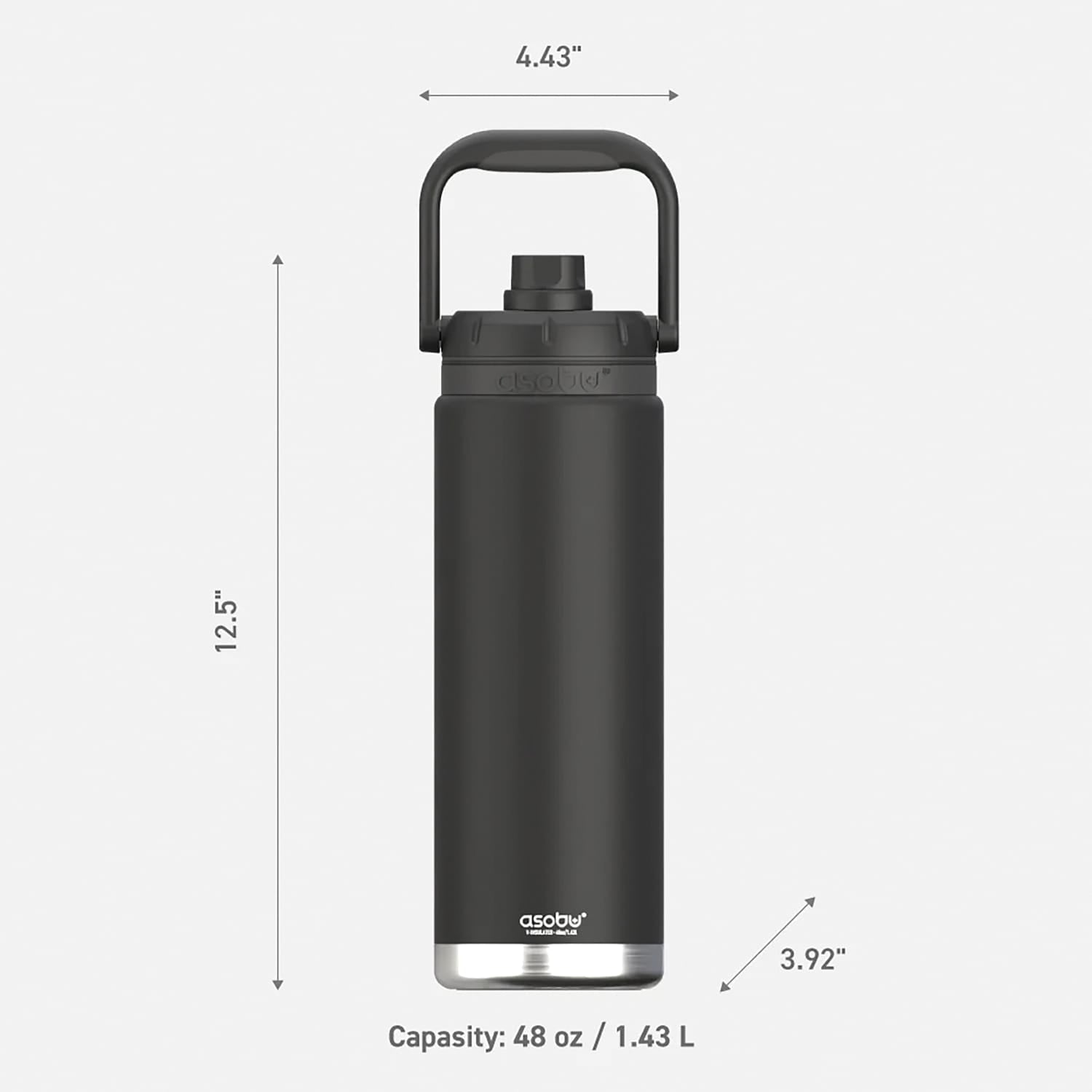 Asobu Canyon 48-Oz. Insulated Water Bottle with Full Hand Comfort Handle, Black