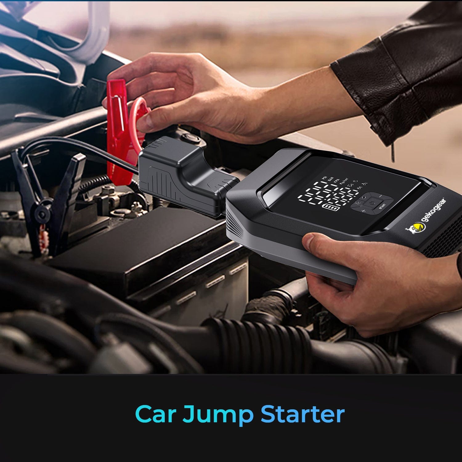 GekoGear AirFlux 300 Portable Air Pump and 1000-Peak-Amp Jump Starter with Power Bank