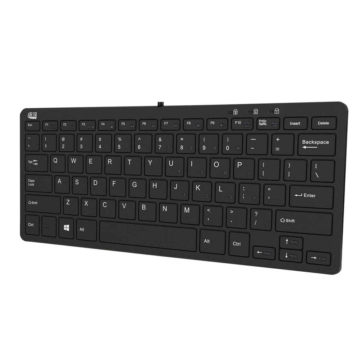 Adesso Wired USB Slim Touch Computer Keyboard with 2-Port USB Hub, for Windows, Mini