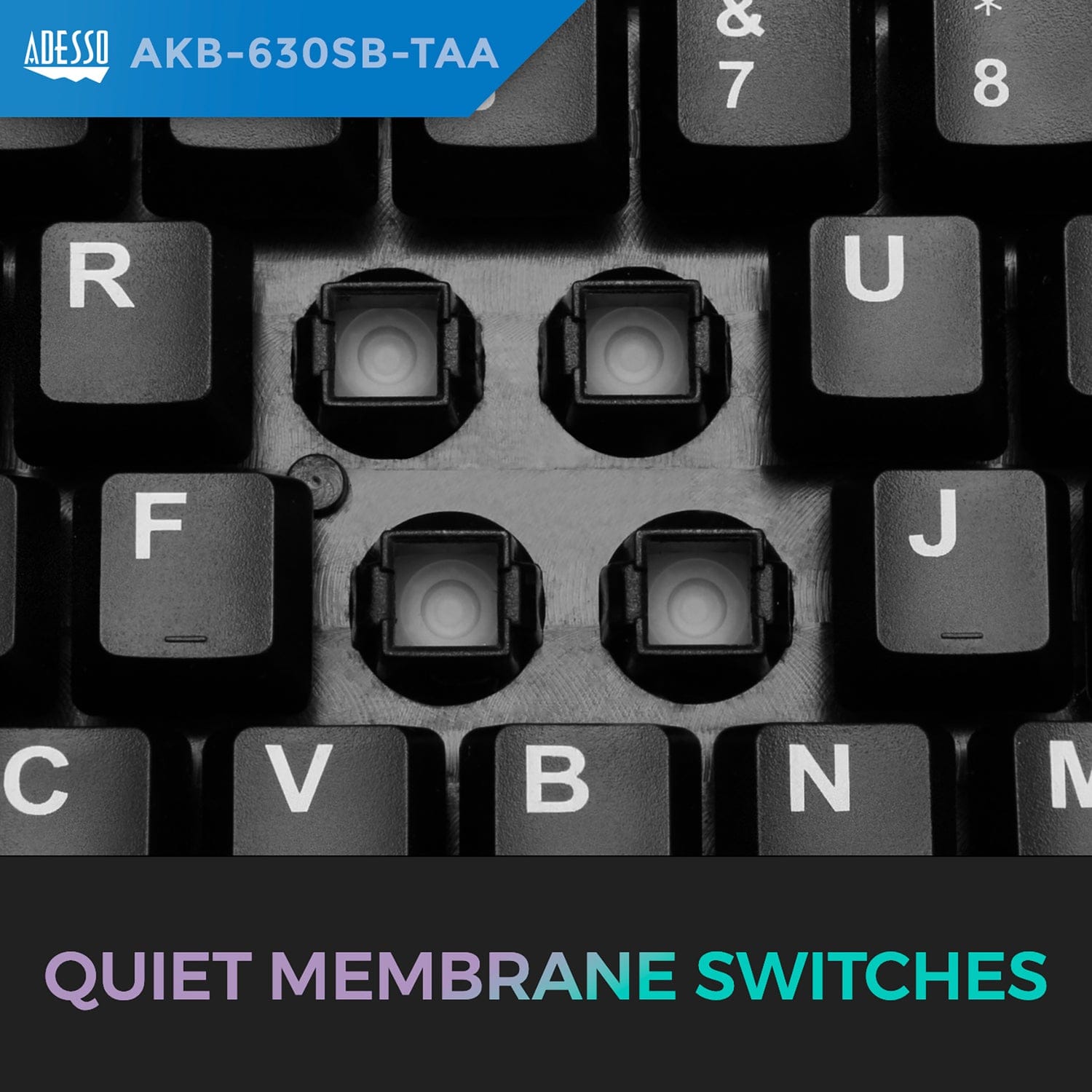 Adesso Wired USB Antimicrobial Desktop Keyboard with Smart Card Reader, TAA Compliant, for Windows, Full Size