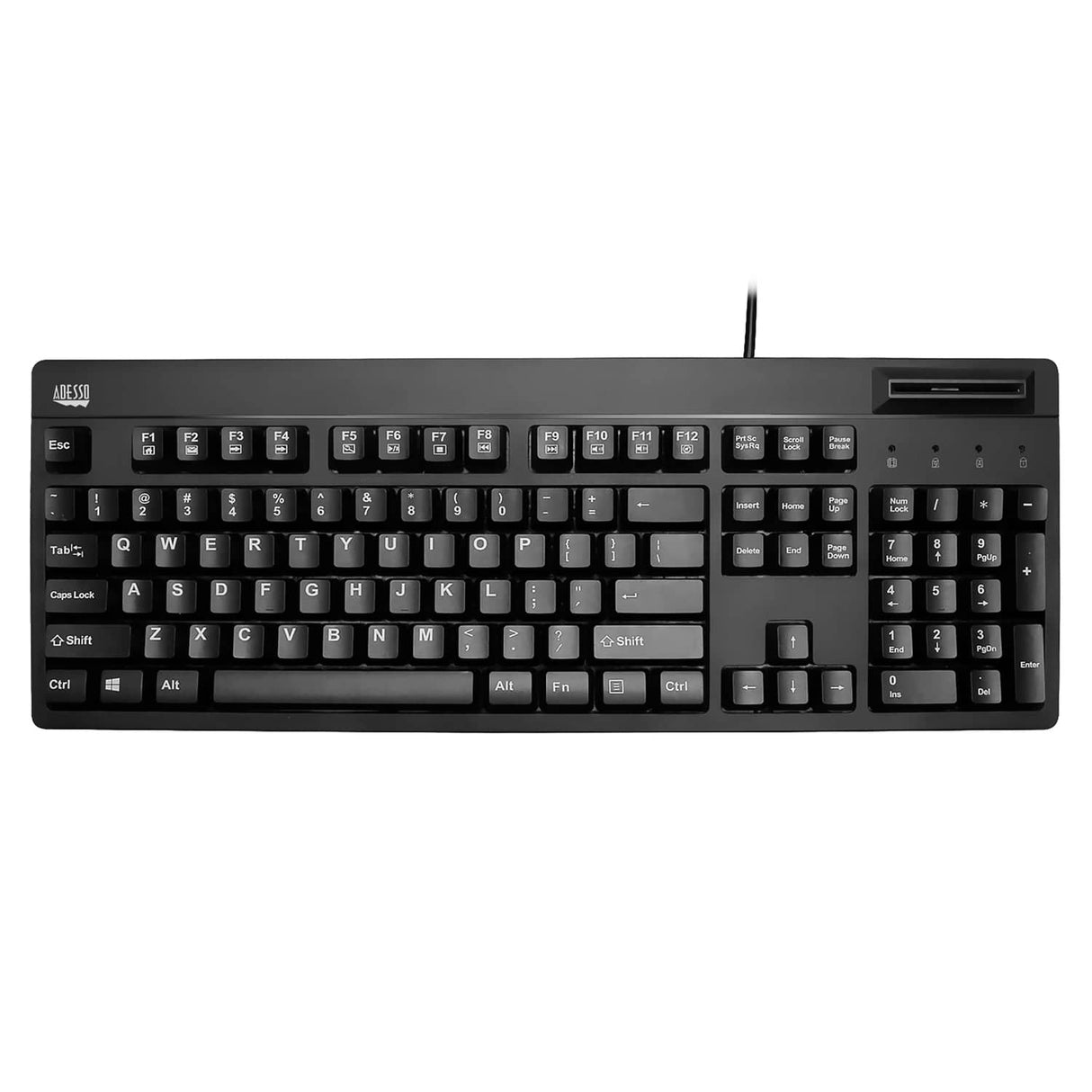 Adesso Wired USB Antimicrobial Desktop Keyboard with Smart Card Reader, TAA Compliant, for Windows, Full Size