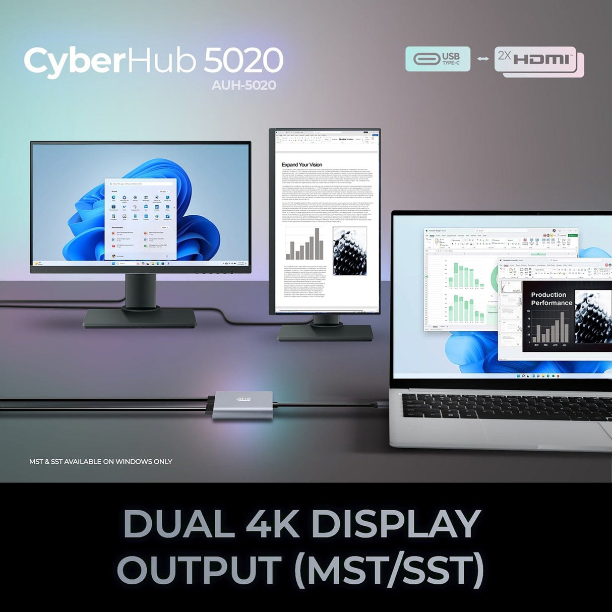Adesso USB-C to Dual HDMI Adapter