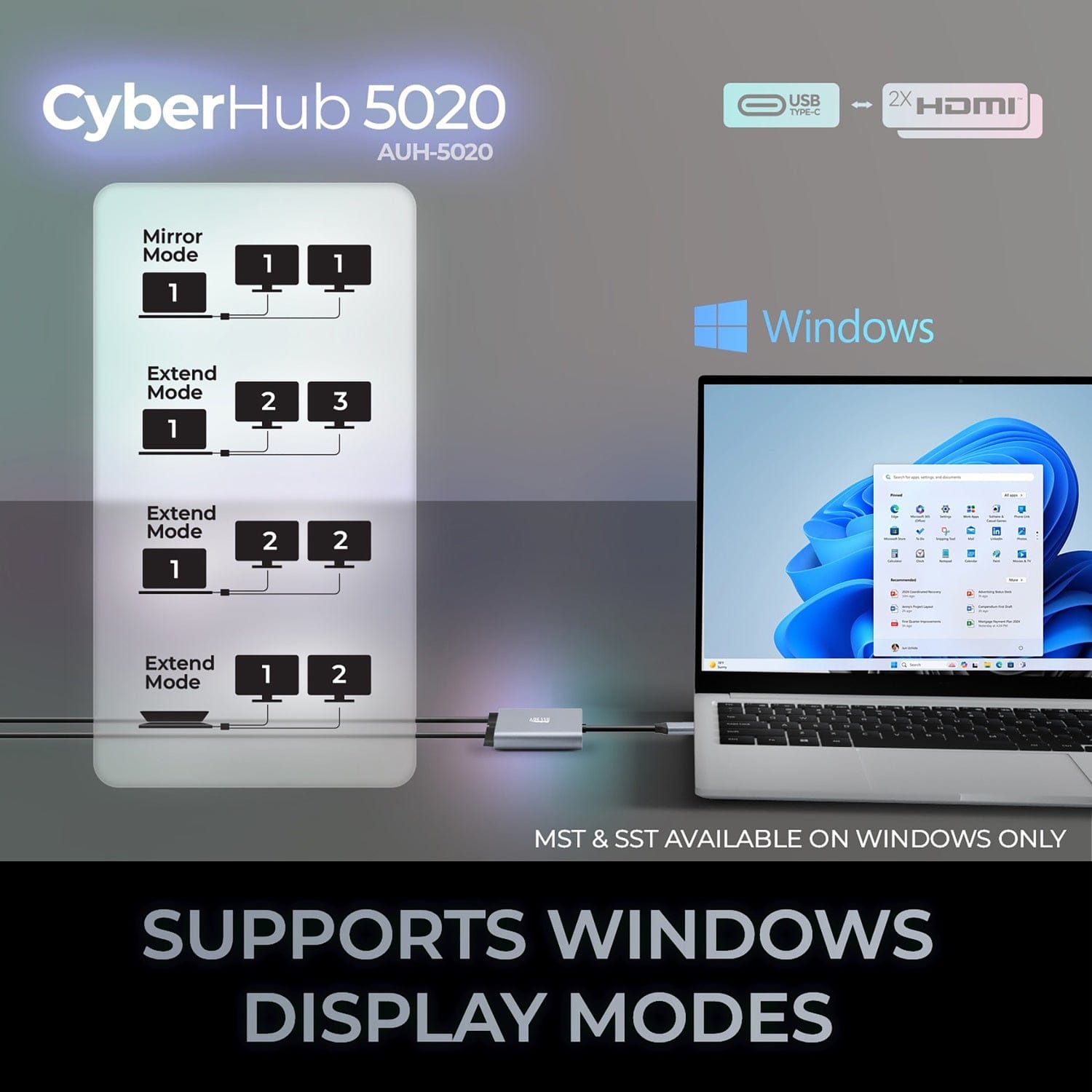 Adesso USB-C to Dual HDMI Adapter