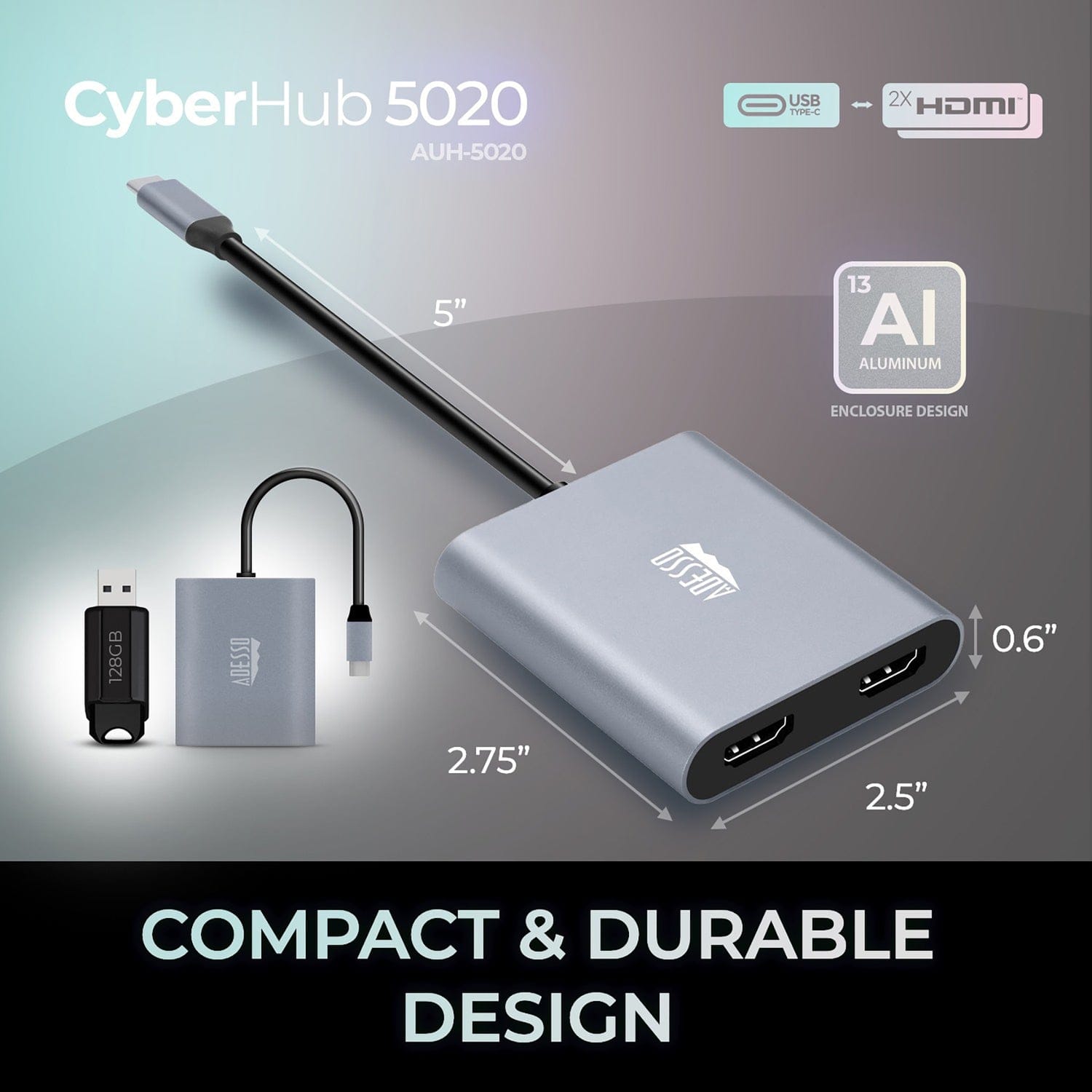 Adesso USB-C to Dual HDMI Adapter