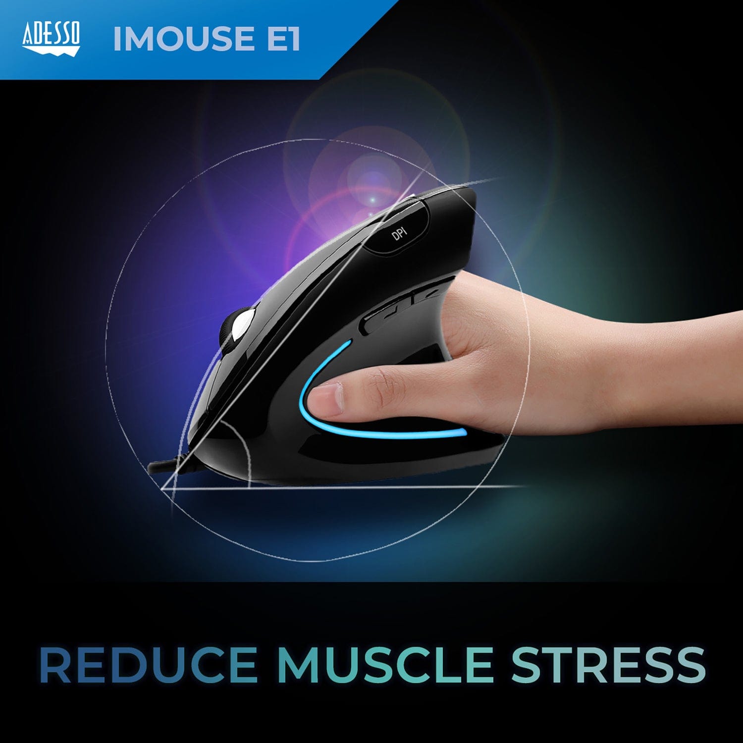 Adesso iMouse E1 Wired USB Vertical Ergonomic Optical Mouse, 6 Buttons, 1600 DPI, for PC