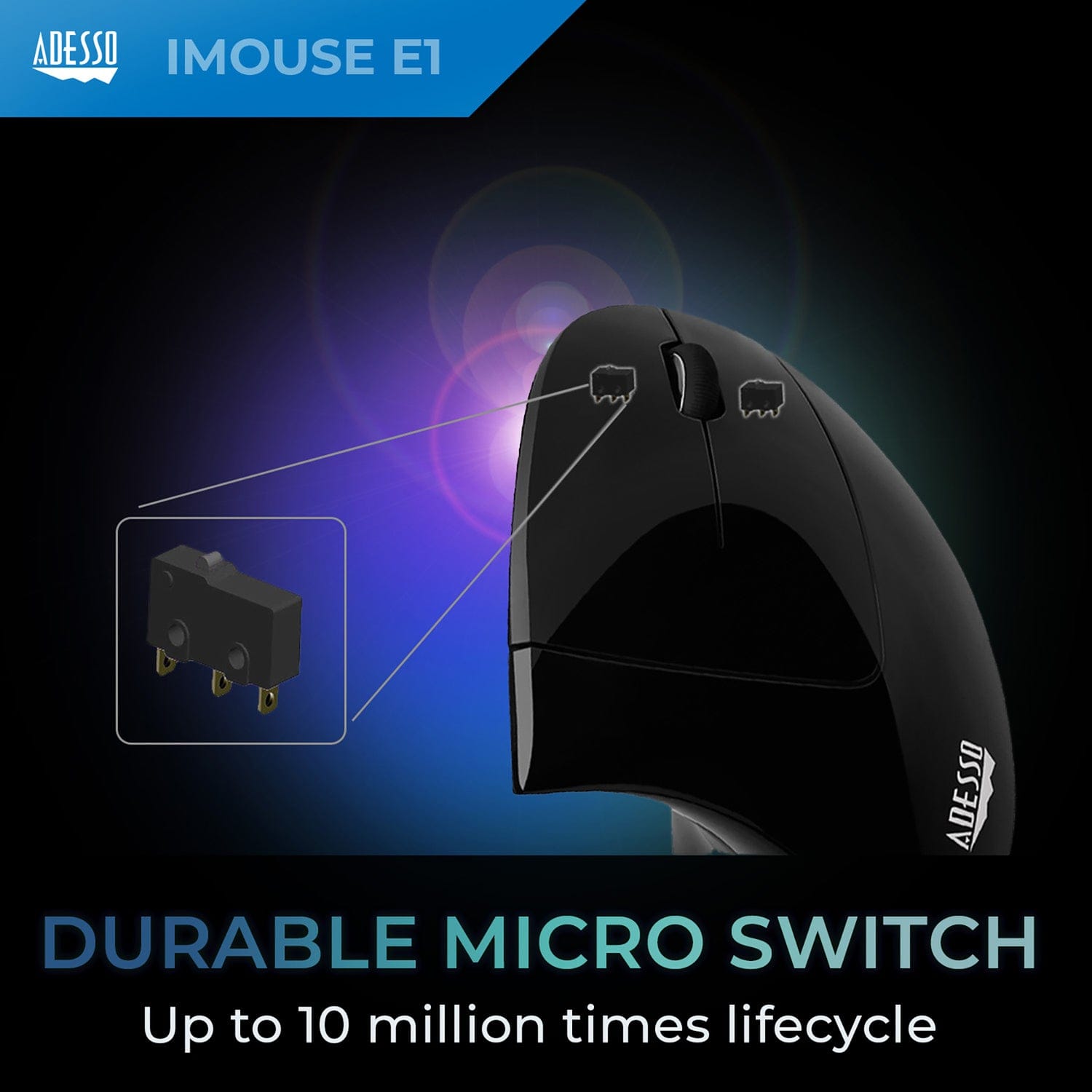 Adesso iMouse E1 Wired USB Vertical Ergonomic Optical Mouse, 6 Buttons, 1600 DPI, for PC