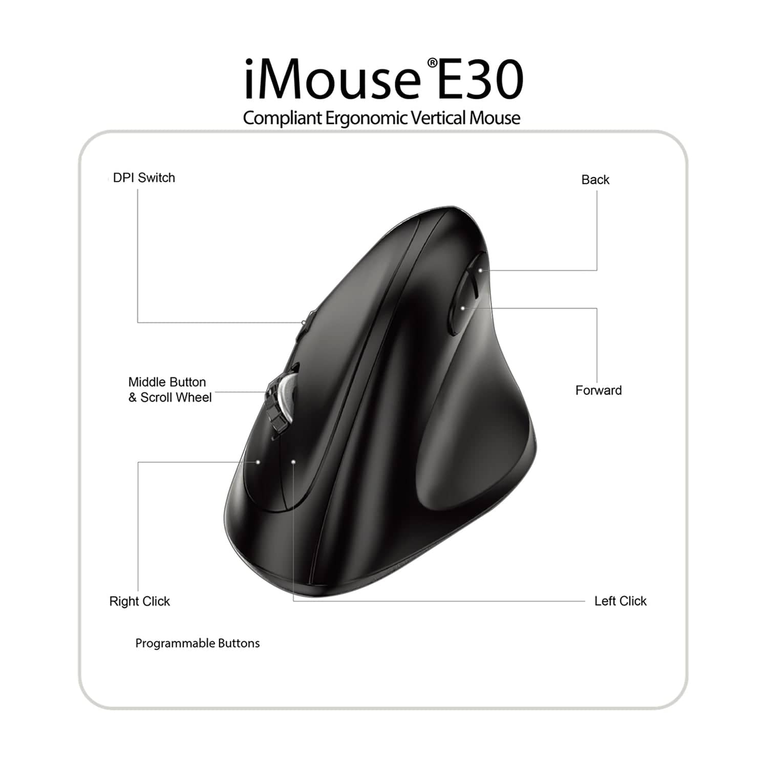 Adesso iMouse E30 Wireless Vertical Ergonomic Mouse, 6 Buttons, 4800 DPI, for PC