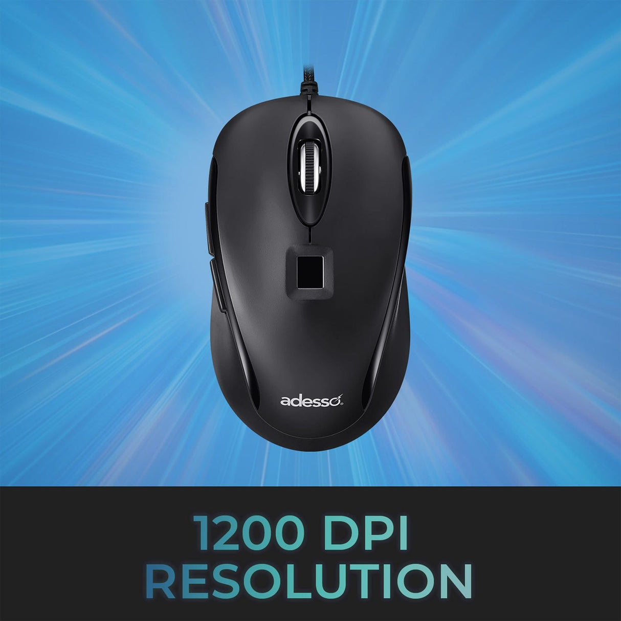 Adesso iMouse F1-TAA Wired USB Computer Mouse with Fingerprint Reader, 5 Buttons, 1200 DPI, for PC and Mac