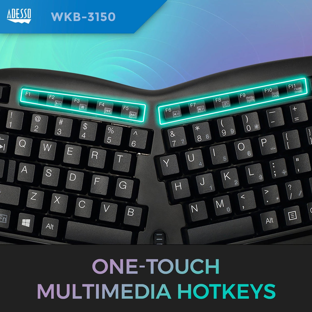 Adesso 2.4-GHz Wireless TruForm Ergonomic Computer Keyboard with Trackball, for Windows, Mini