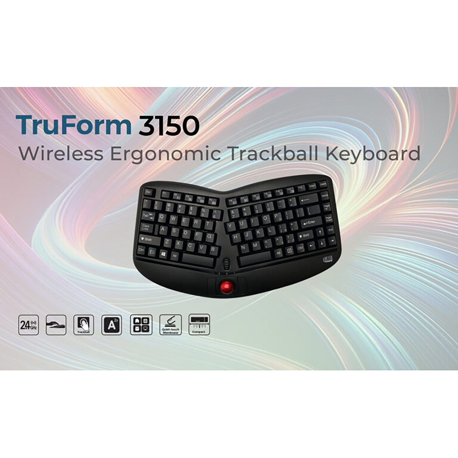 Adesso 2.4-GHz Wireless TruForm Ergonomic Computer Keyboard with Trackball, for Windows, Mini