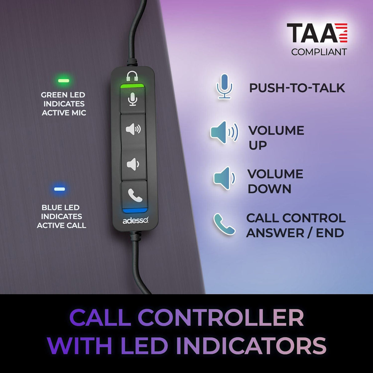 Adesso Xtream P4T-TAA Push-to-Talk Headset with Microphone, TAA Compliant