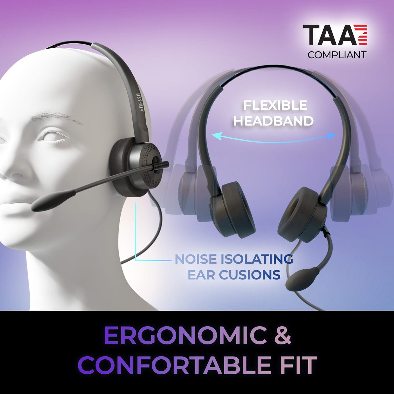 Adesso Xtream P4T-TAA Push-to-Talk Headset with Microphone, TAA Compliant