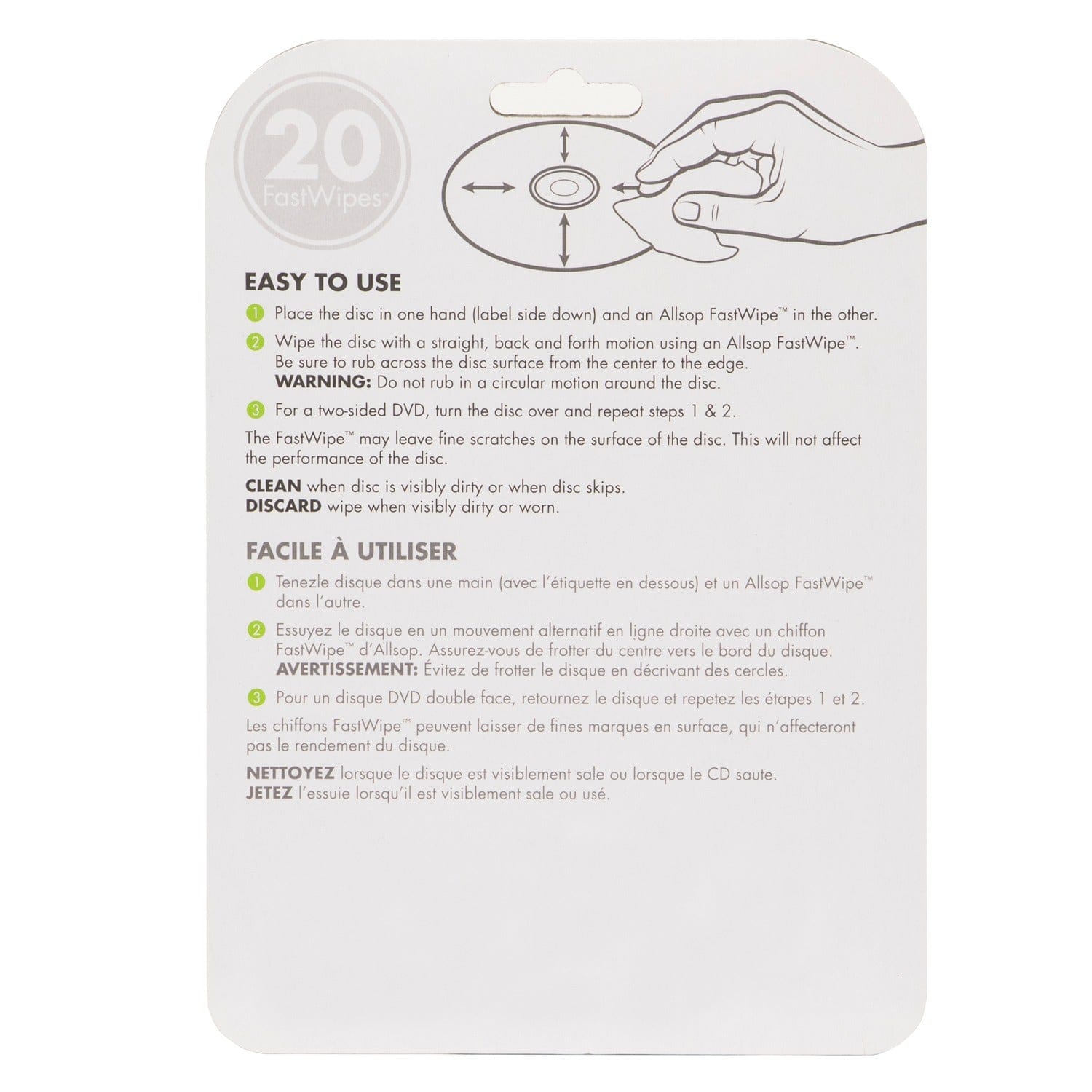 Allsop FastWipes CD/DVD Cleaning Cloths, 20 Pack