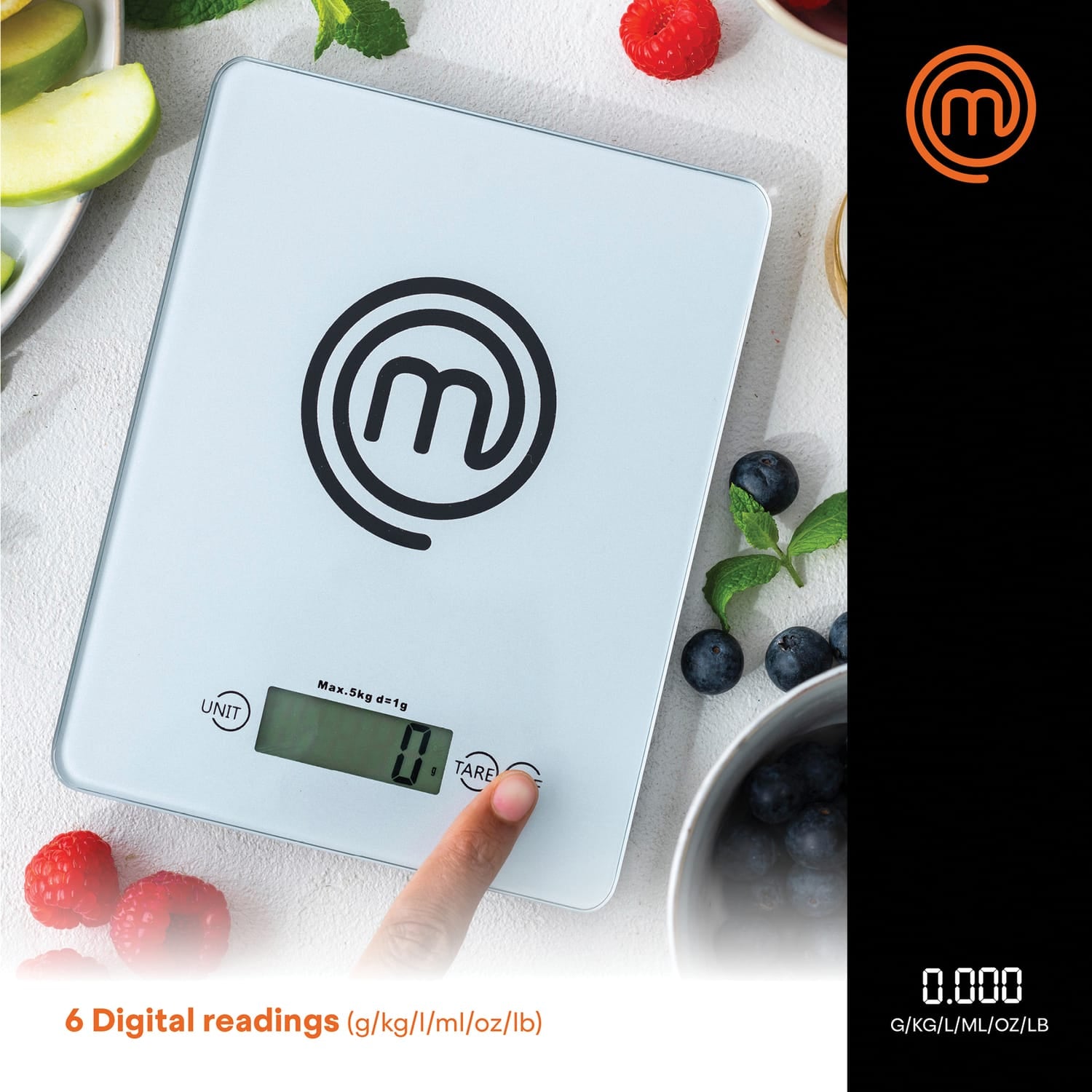 MasterChef 11-Lb. Tempered Glass Digital Kitchen Scale, Silver