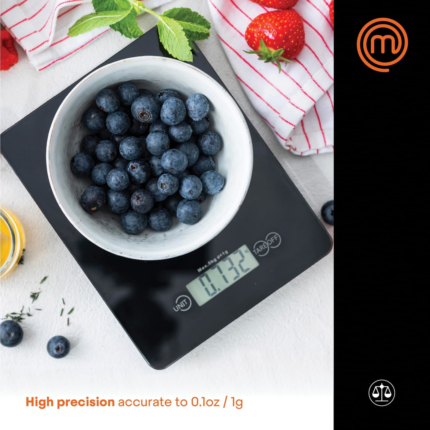 MasterChef 11-Lb. Tempered Glass Digital Kitchen Scale, Black