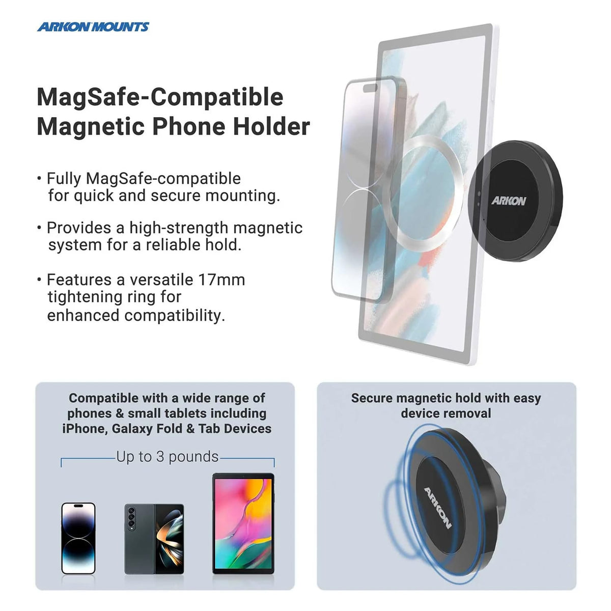 Arkon Mounts Magnetic MagSafe-Compatible Phone Holder with 11-In. Flexible Tripod