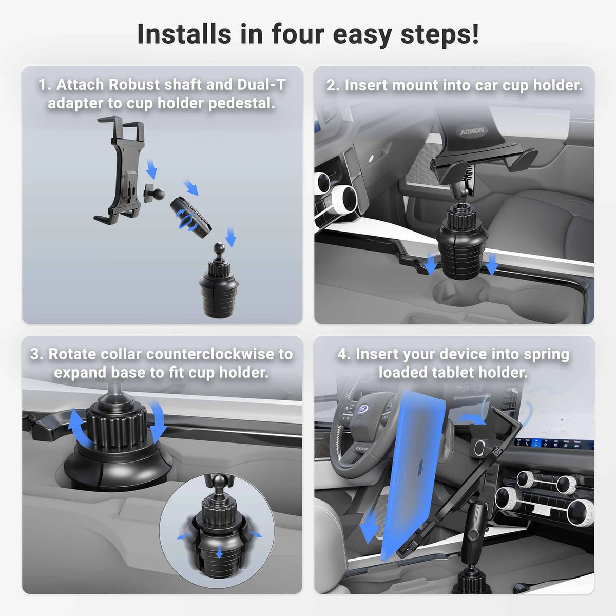 Arkon Mounts Slim-Grip Tablet Holder with Height-Adjustable Desk Stand