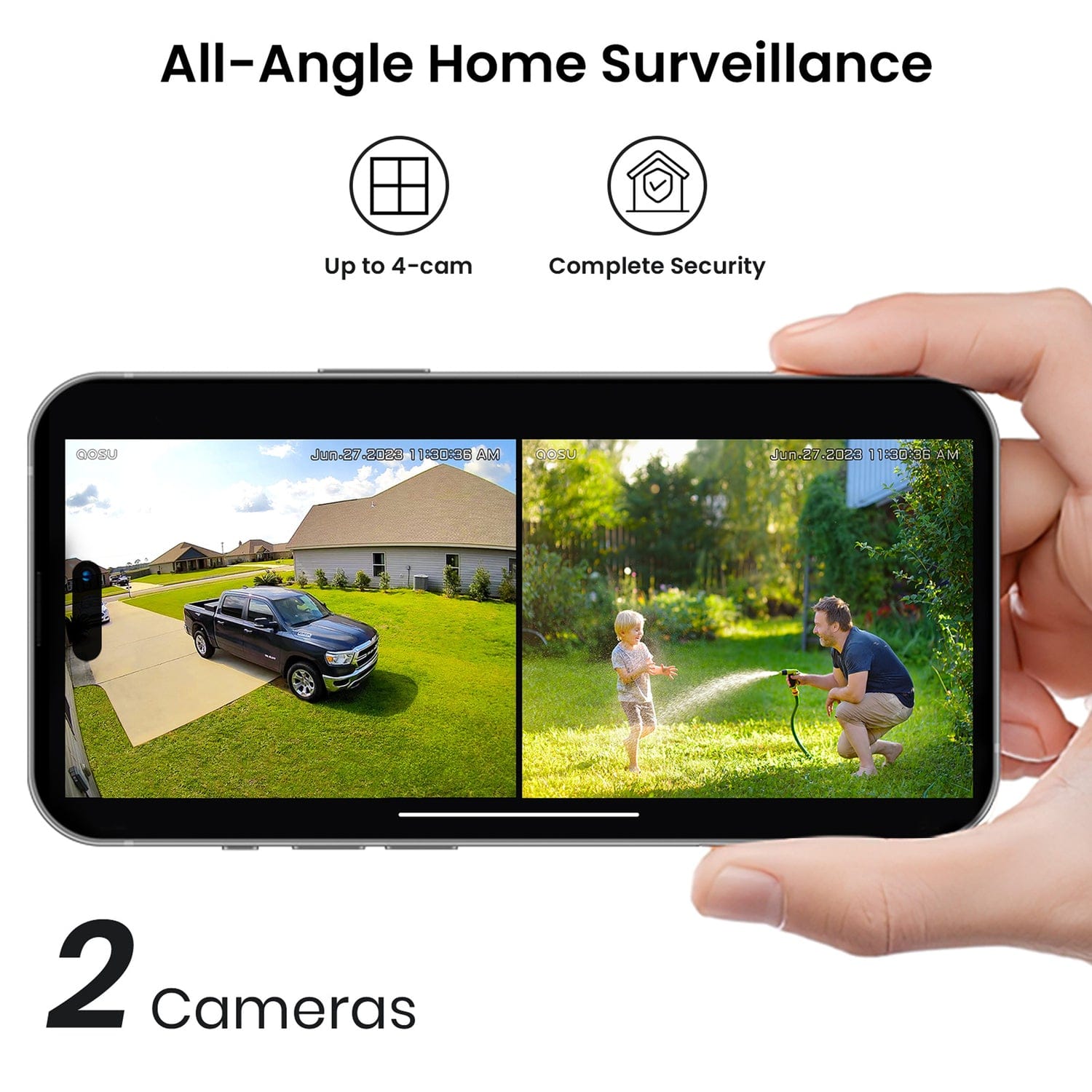 AOSU 2K QHD 3.0-MP Dual-Band Wi-Fi Outdoor AI-Smart Solar Security Camera Kit with Panoramic PTZ, Auto-Tracking, and Home Station Recorder, 2 Cameras