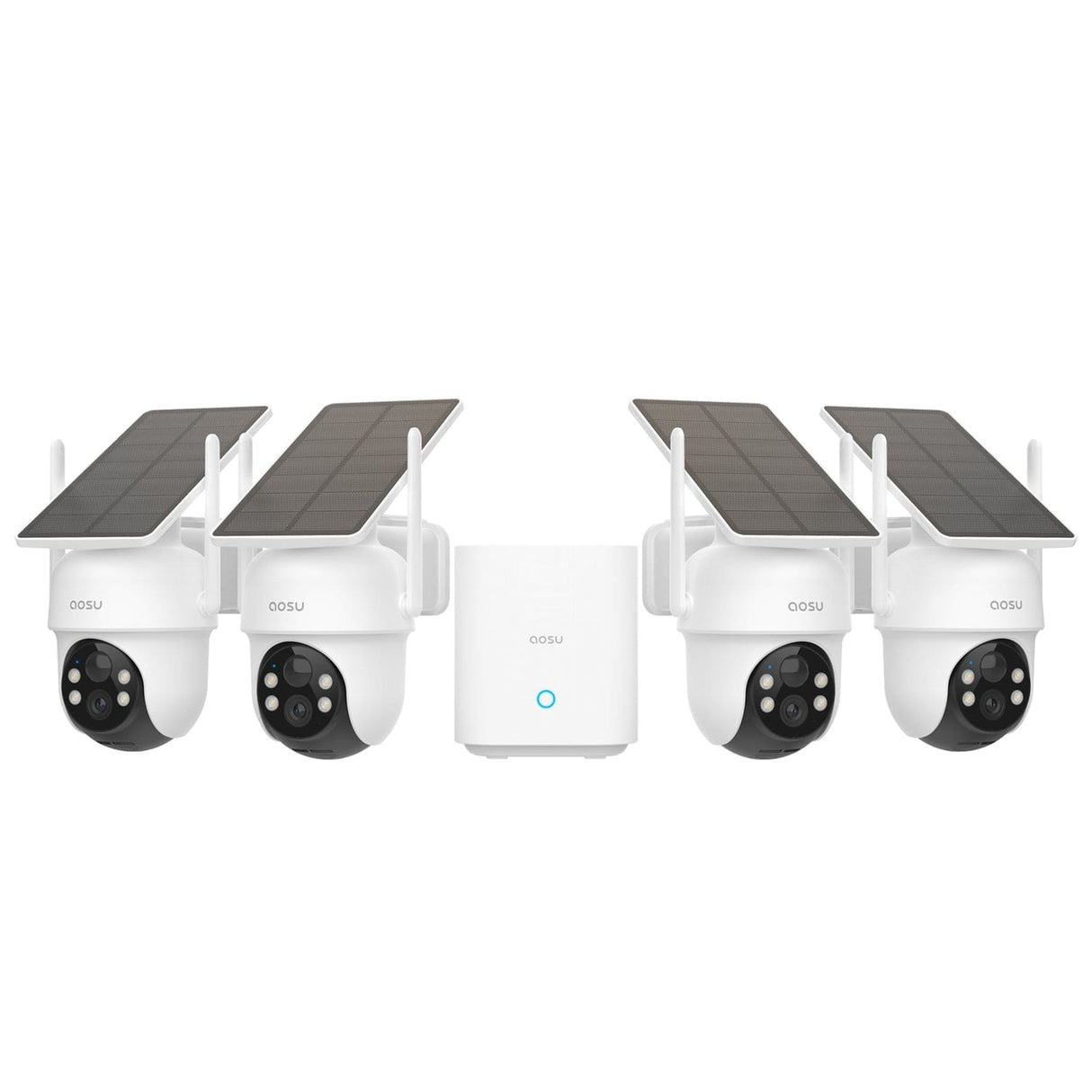 AOSU 2K QHD 3.0-MP Dual-Band Wi-Fi Outdoor AI-Smart Solar Security Camera Kit with Panoramic PTZ, Auto-Tracking, and Home Station Recorder, 4 Cameras