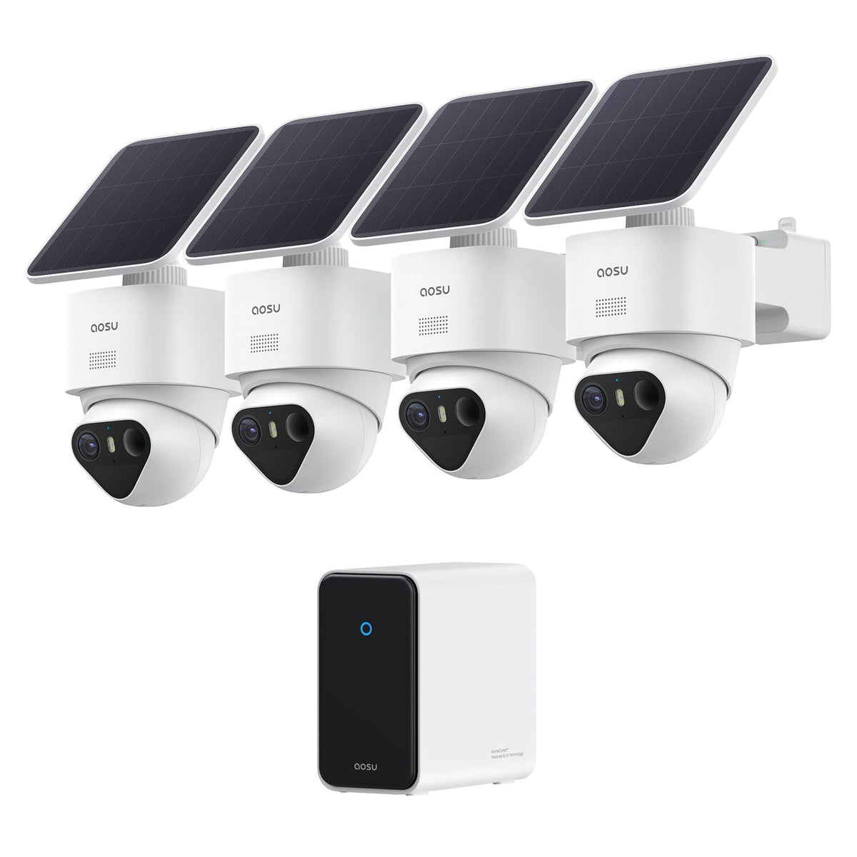 AOSU TrueColor 4K 8.3-MP SolarCam T2 Ultra Camera System with Solar Panels, AOSUCortex Hub, 355° PTZ with Auto Patrol, AI, 2-Way Talk, 4 Cameras
