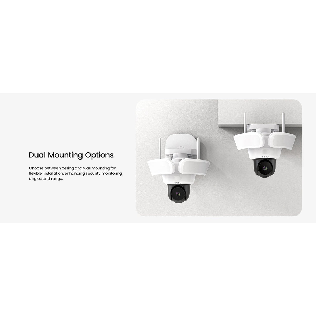 AOSU Floodlight Cam Pro 360° PTZ Motion-Sensing Wi-Fi AI-Smart 3K Security Camera with 2 Wired Integrated LED Flood Lights, 2,600 Lumens