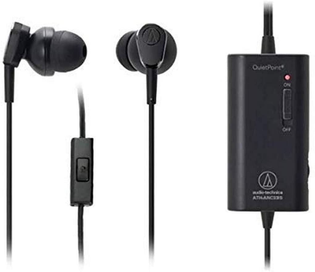 Audio-Technica ATH-ANC33iS QuietPoint Active Noise-Cancelling with In-Line Microphone & Control In-Ear Headphones, Black