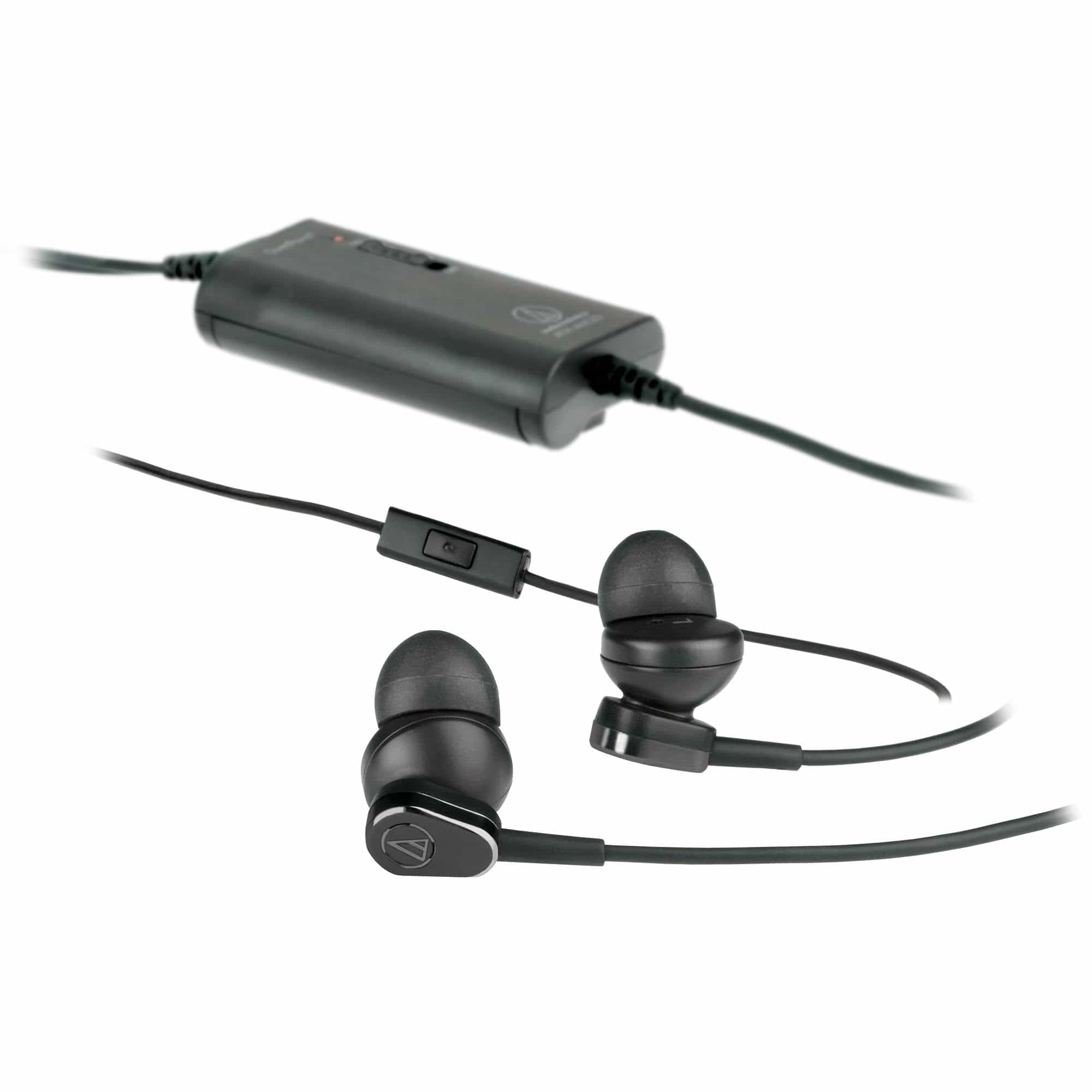 Audio-Technica ATH-ANC33iS QuietPoint Active Noise-Cancelling with In-Line Microphone & Control In-Ear Headphones, Black