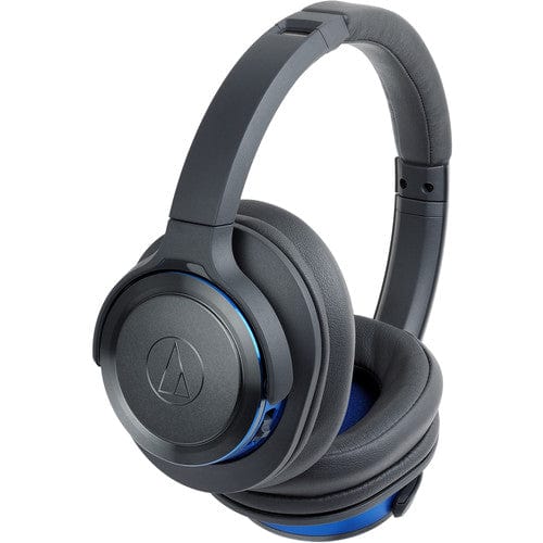 Audio-Technica Solid Bass Bluetooth Wireless Over-Ear Headphones with Built-In Mic & Control, Black/Blue - Refurbished