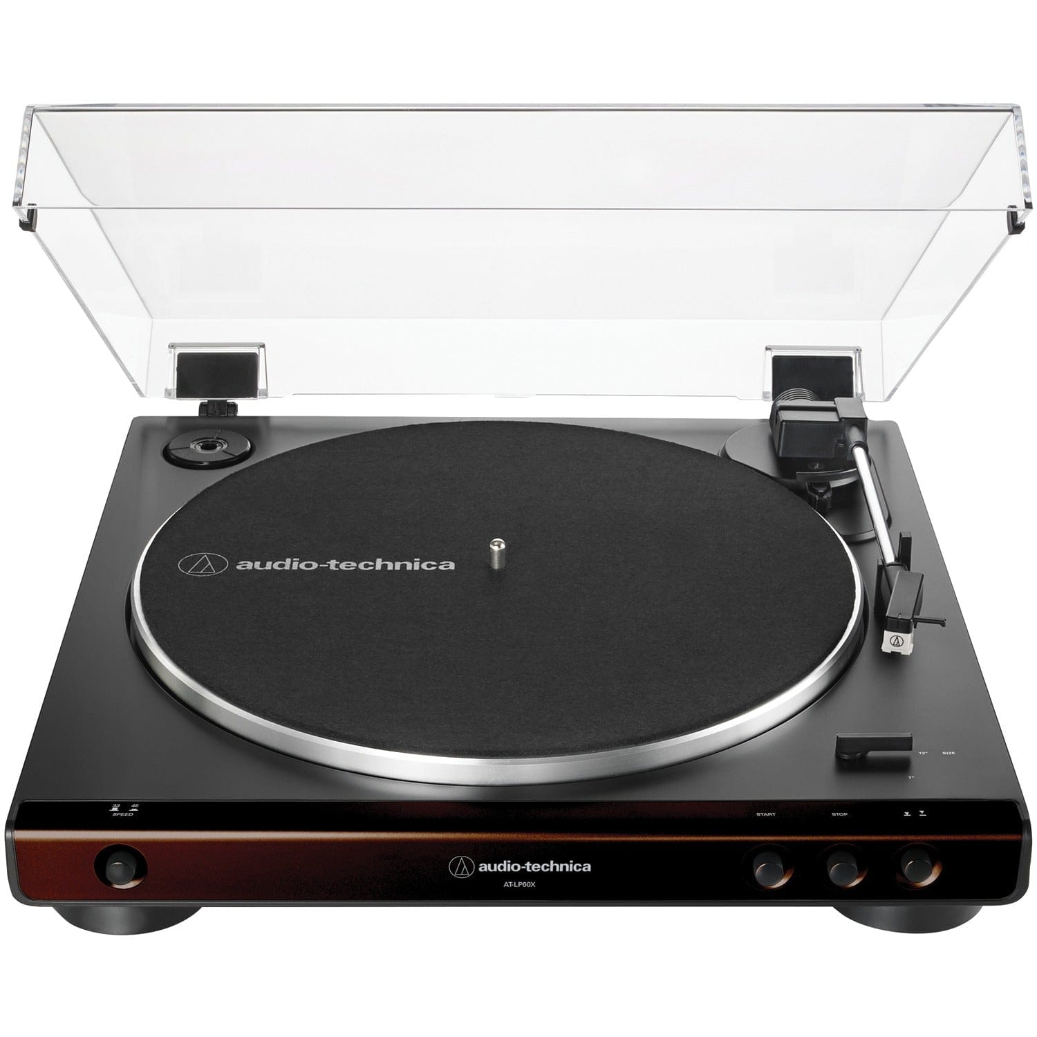 Audio-Technica 2-Speed Belt-Drive Fully Automatic Turntable with 45 RPM Adapter, Switchable Phono Preamp, and RCA Out, AT-LP60X, Black/Brown