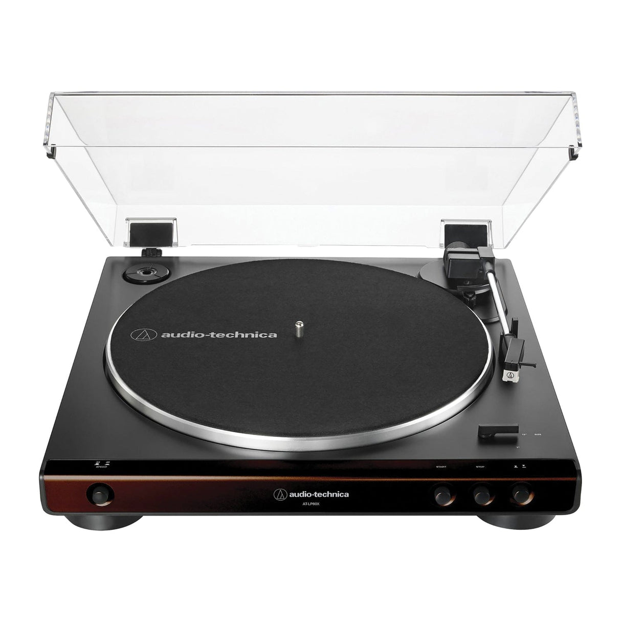 Audio-Technica 2-Speed Belt-Drive Fully Automatic Turntable with 45 RPM Adapter, Switchable Phono Preamp, and RCA Out, AT-LP60X, Black/Brown