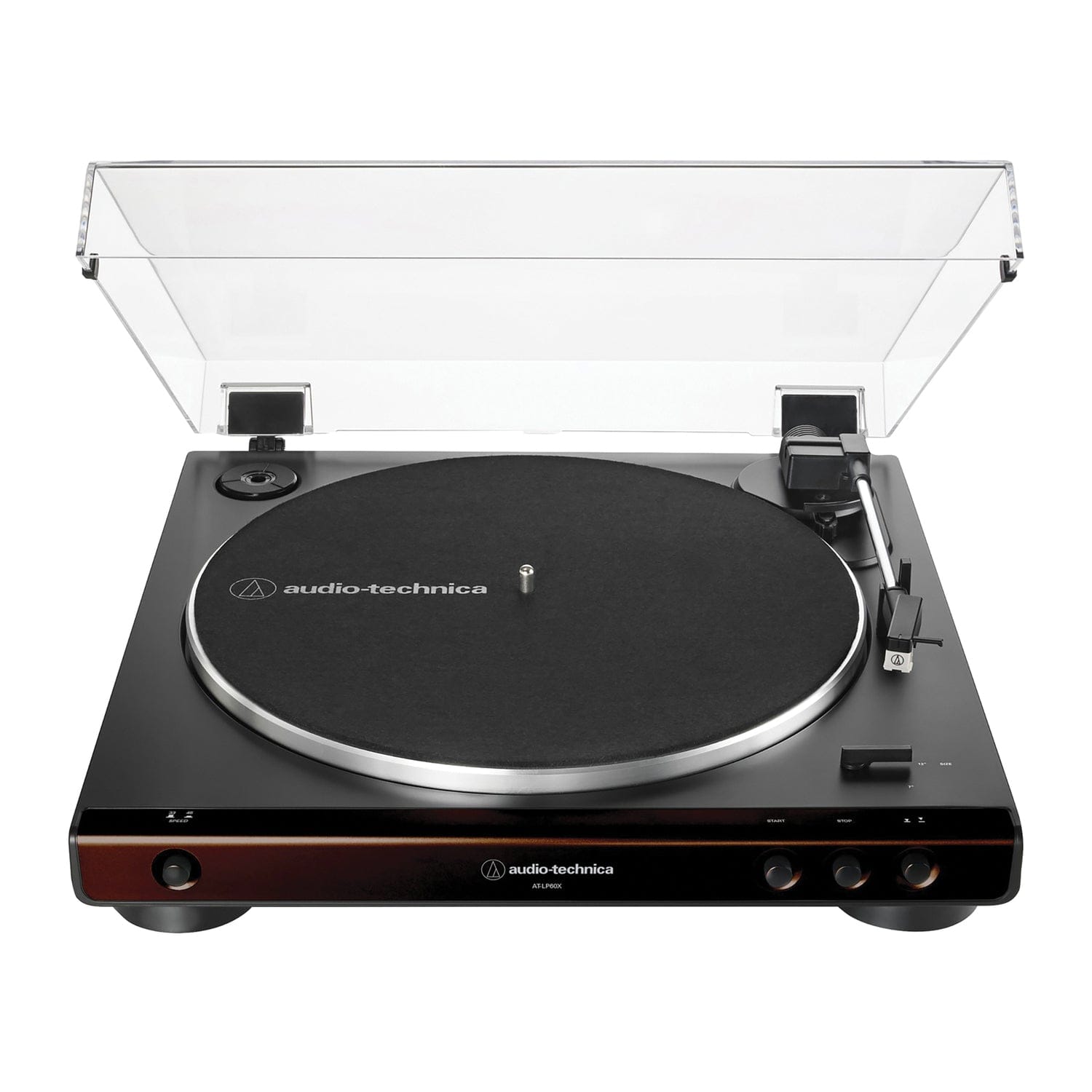 Audio-Technica 2-Speed Belt-Drive Fully Automatic Turntable with 45 RPM Adapter, Switchable Phono Preamp, and RCA Out, AT-LP60X, Black/Brown