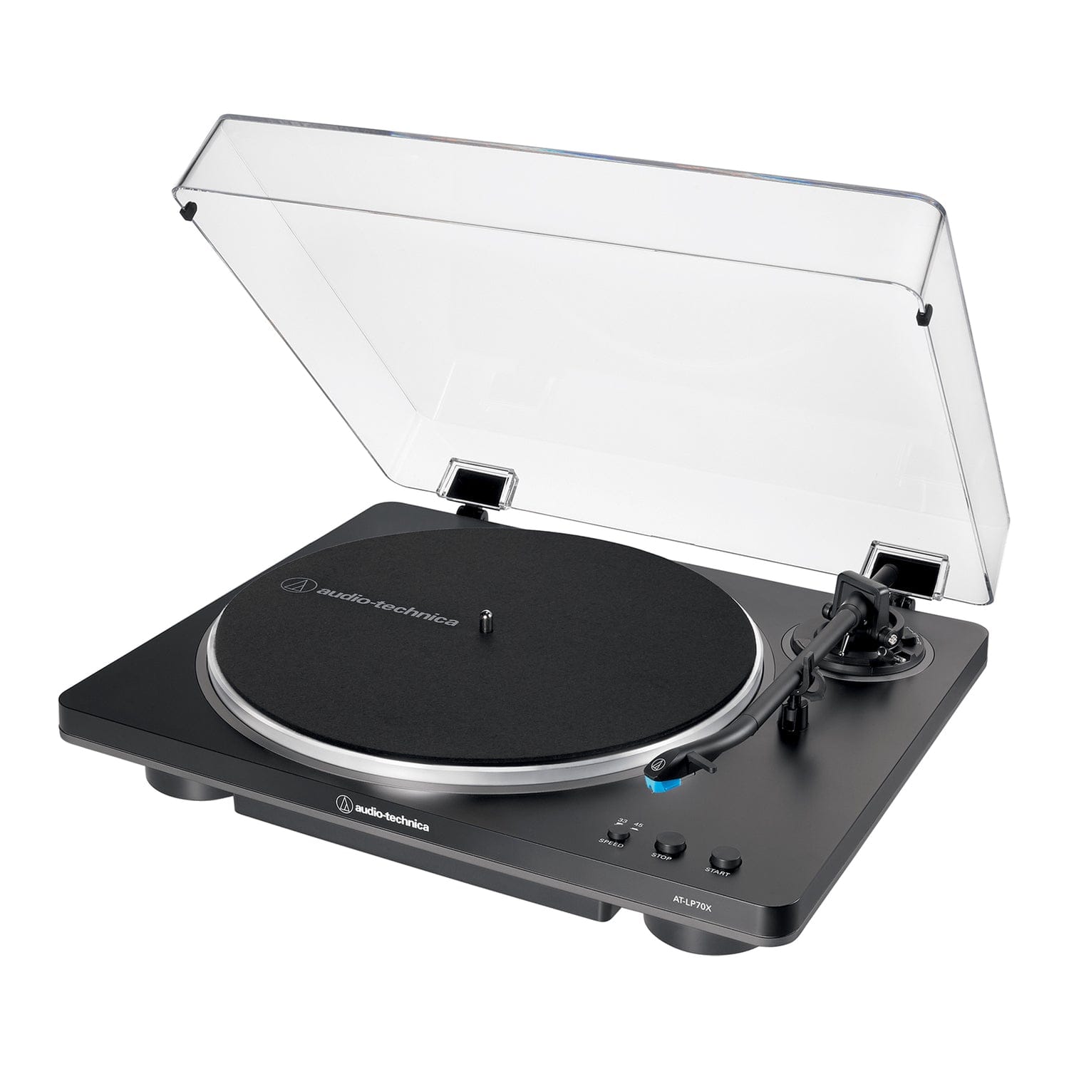 Audio-Technica 2-Speed Belt-Drive Automatic Turntable with 45 RPM Adapter, Switchable Preamp, 3-Piece Chassis, RCA Out, AT-VM95 Stylus, Black/Gray