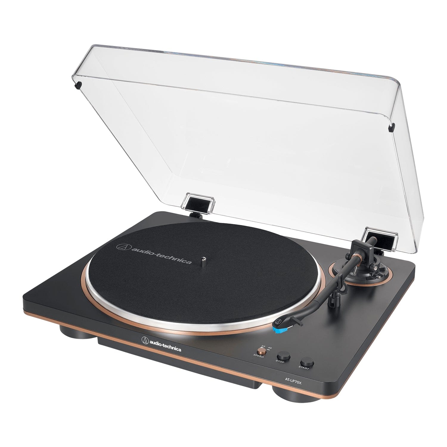 Audio-Technica 2-Speed Belt-Drive Automatic Turntable with 45 RPM Adapter, Switchable Preamp, 3-Piece Chassis, RCA Out, AT-VM95 Stylus, Black/Bronze