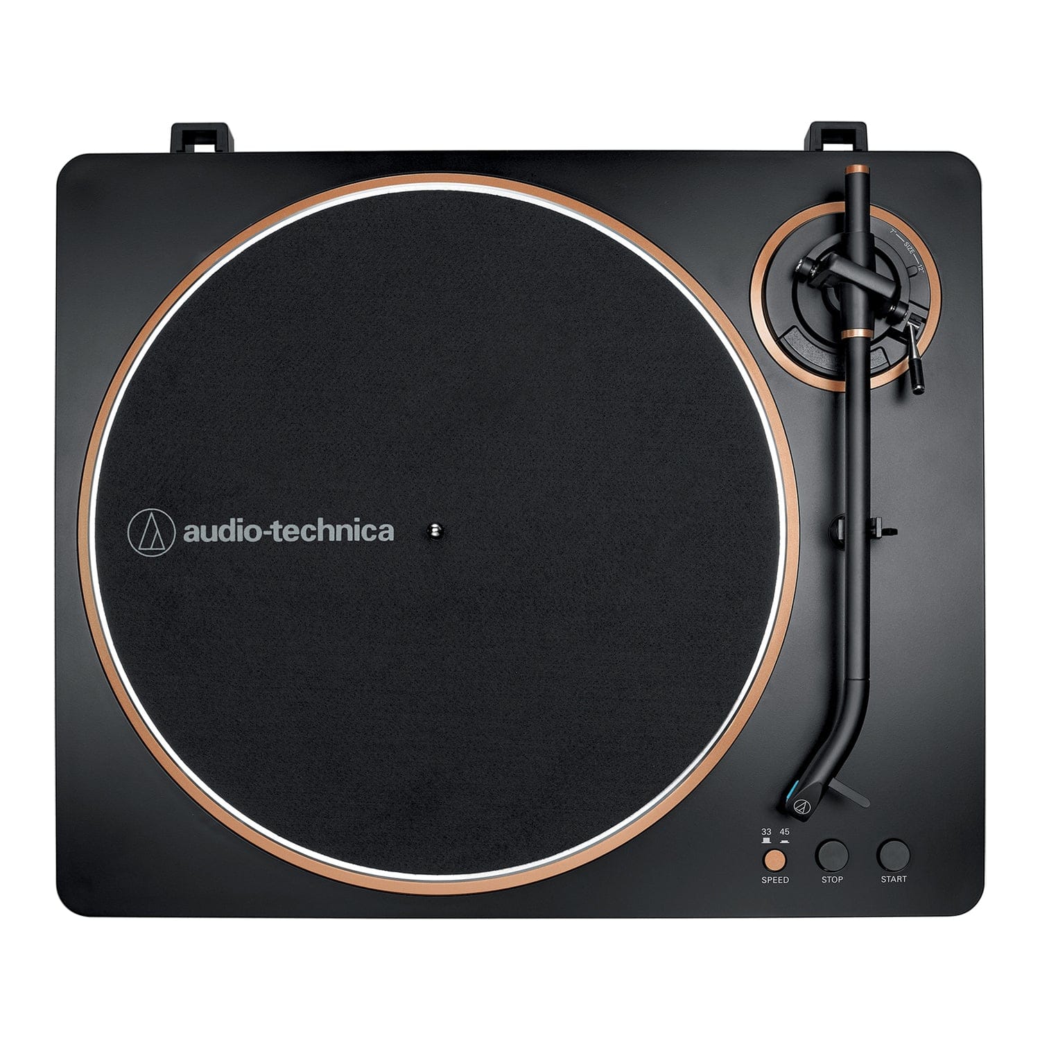 Audio-Technica 2-Speed Belt-Drive Automatic Turntable with 45 RPM Adapter, Switchable Preamp, 3-Piece Chassis, RCA Out, AT-VM95 Stylus, Black/Bronze