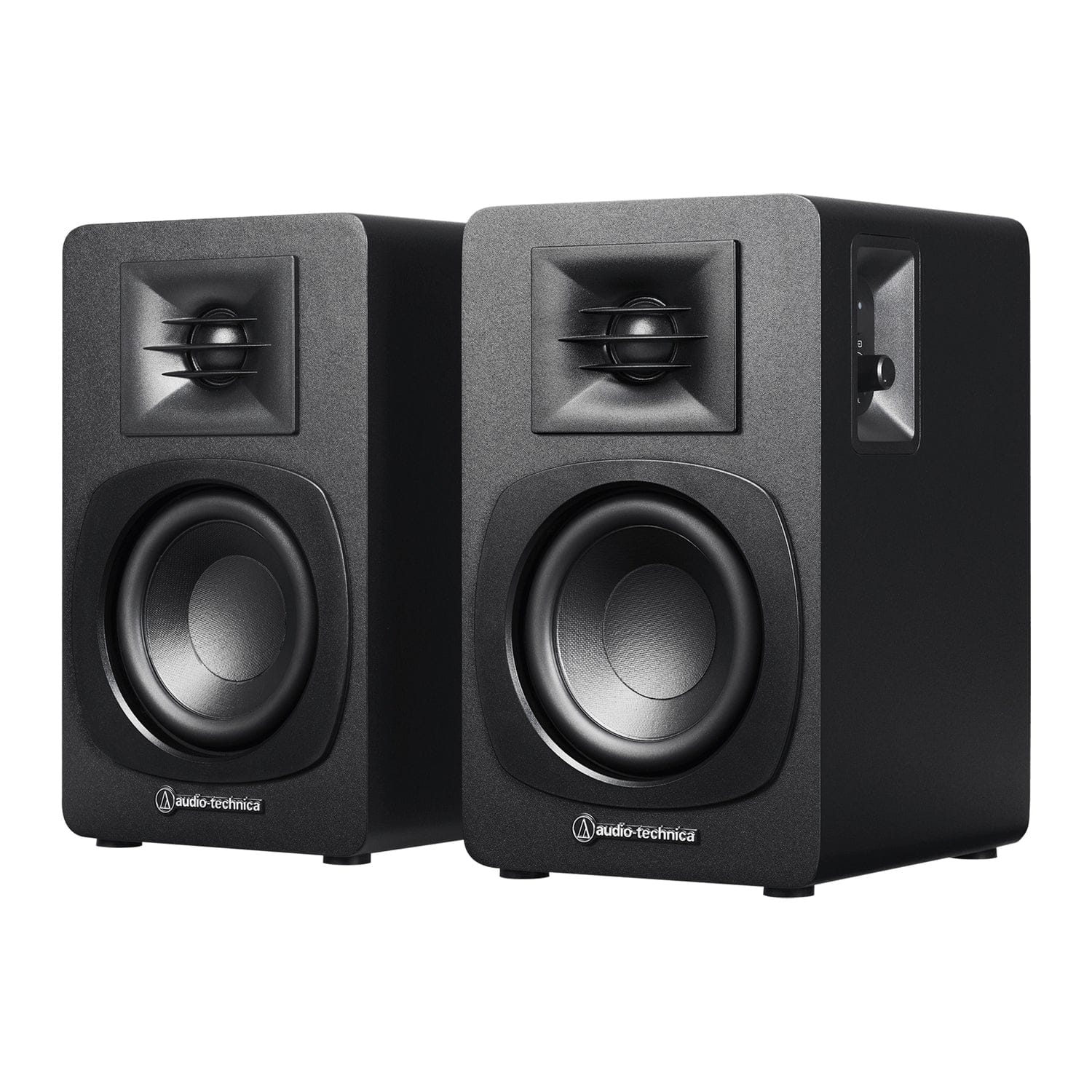 Audio-Technica 30-Watt-Max Bluetooth AT-SP3X Powered Bookshelf Speaker Set with 3-In. Woofers, Built-in DSP Tuning, and Dual RCA Inputs, Pair