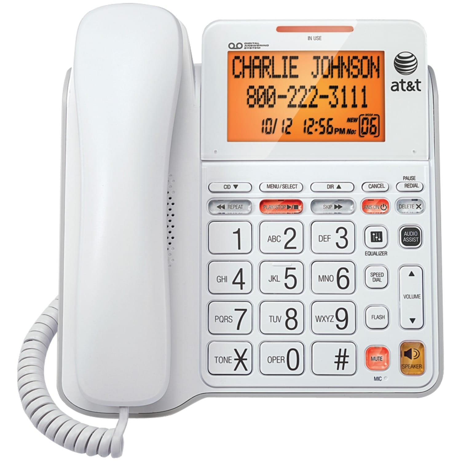 AT&T 1-Corded Handset Phone System for Landlines, Answering System, Audio Assist, Large Buttons, Speakerphone, and Loud/Visual Ringer, CL4940