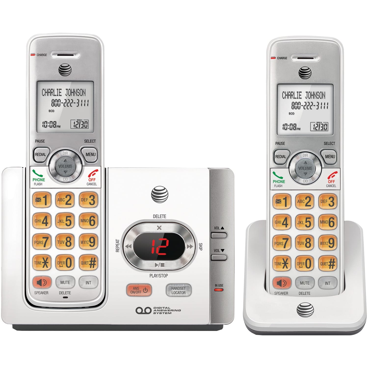 AT&T DECT 6.0 Expandable Cordless Phone System for Landline, Digital Answering System, Caller ID/Call Waiting, and Large Buttons, 2 Handset