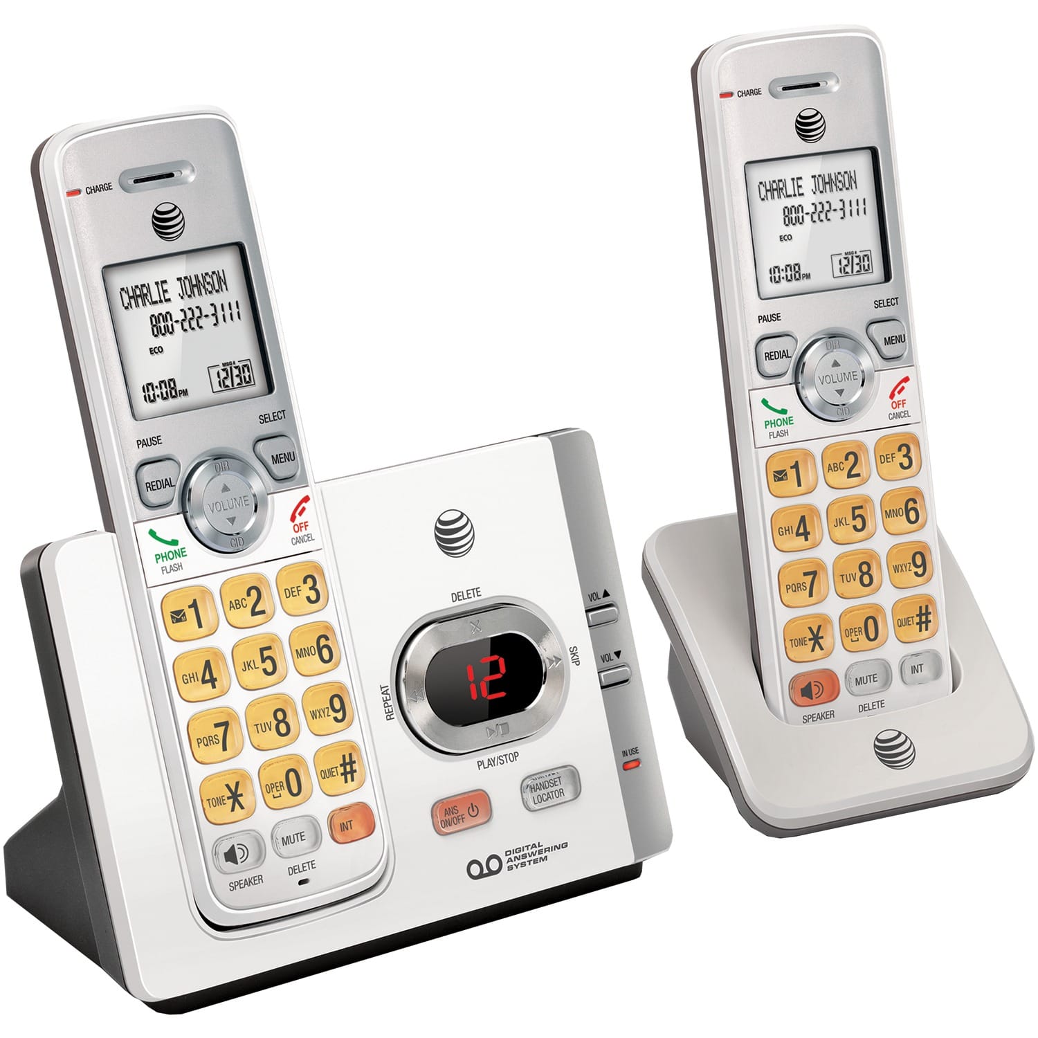 AT&T DECT 6.0 Expandable Cordless Phone System for Landline, Digital Answering System, Caller ID/Call Waiting, and Large Buttons, 2 Handset