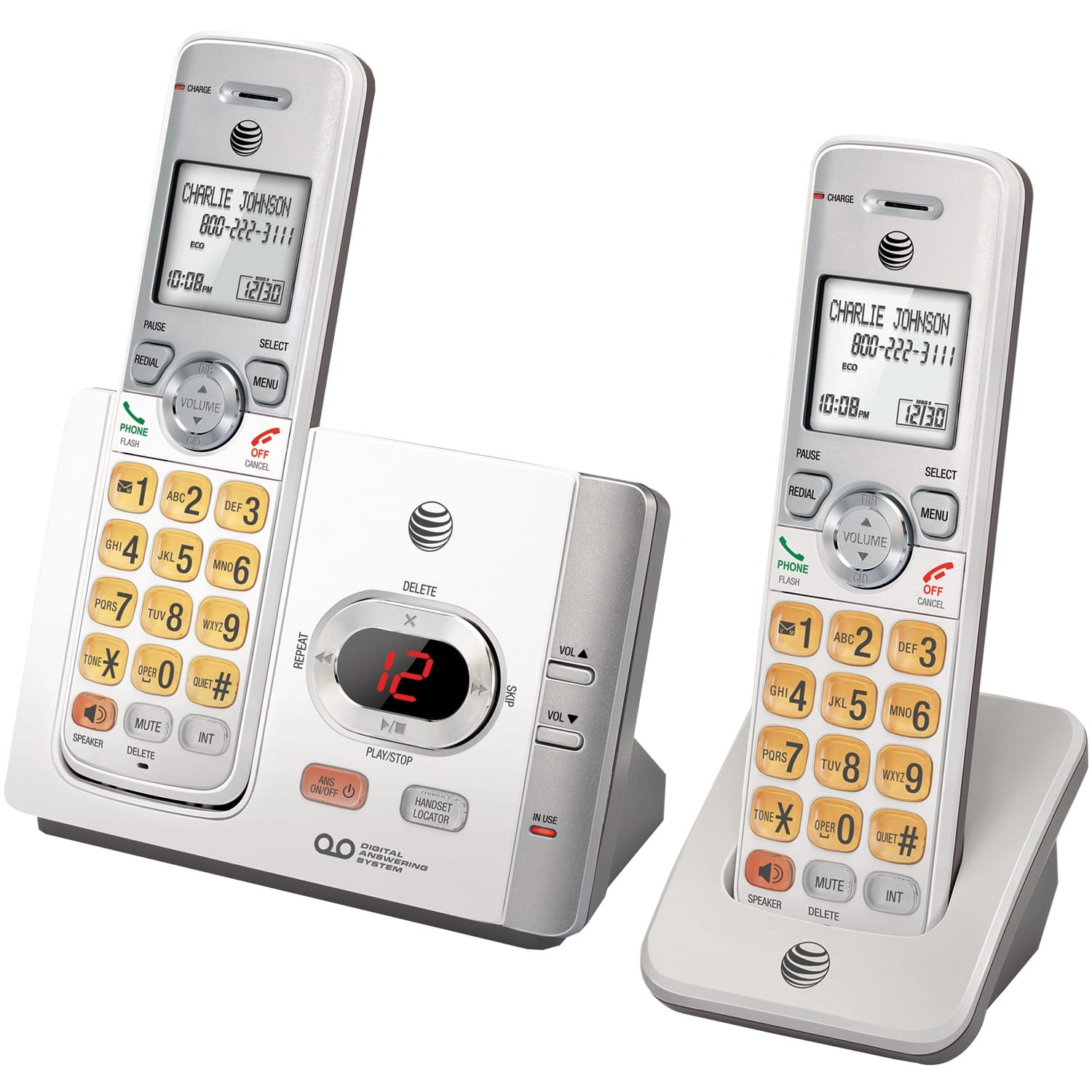 AT&T DECT 6.0 Expandable Cordless Phone System for Landline, Digital Answering System, Caller ID/Call Waiting, and Large Buttons, 2 Handset