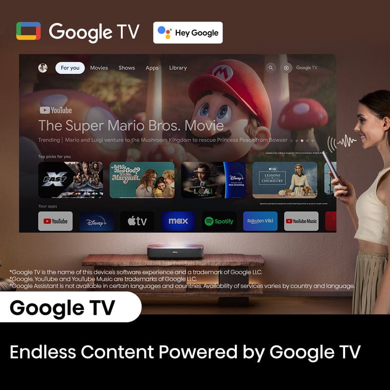 Hisense Short Throw Cinema Projector, 80" to 150" Diagonal, 4K UHD, 2700 ANSI Lumens - Certified Refurbished