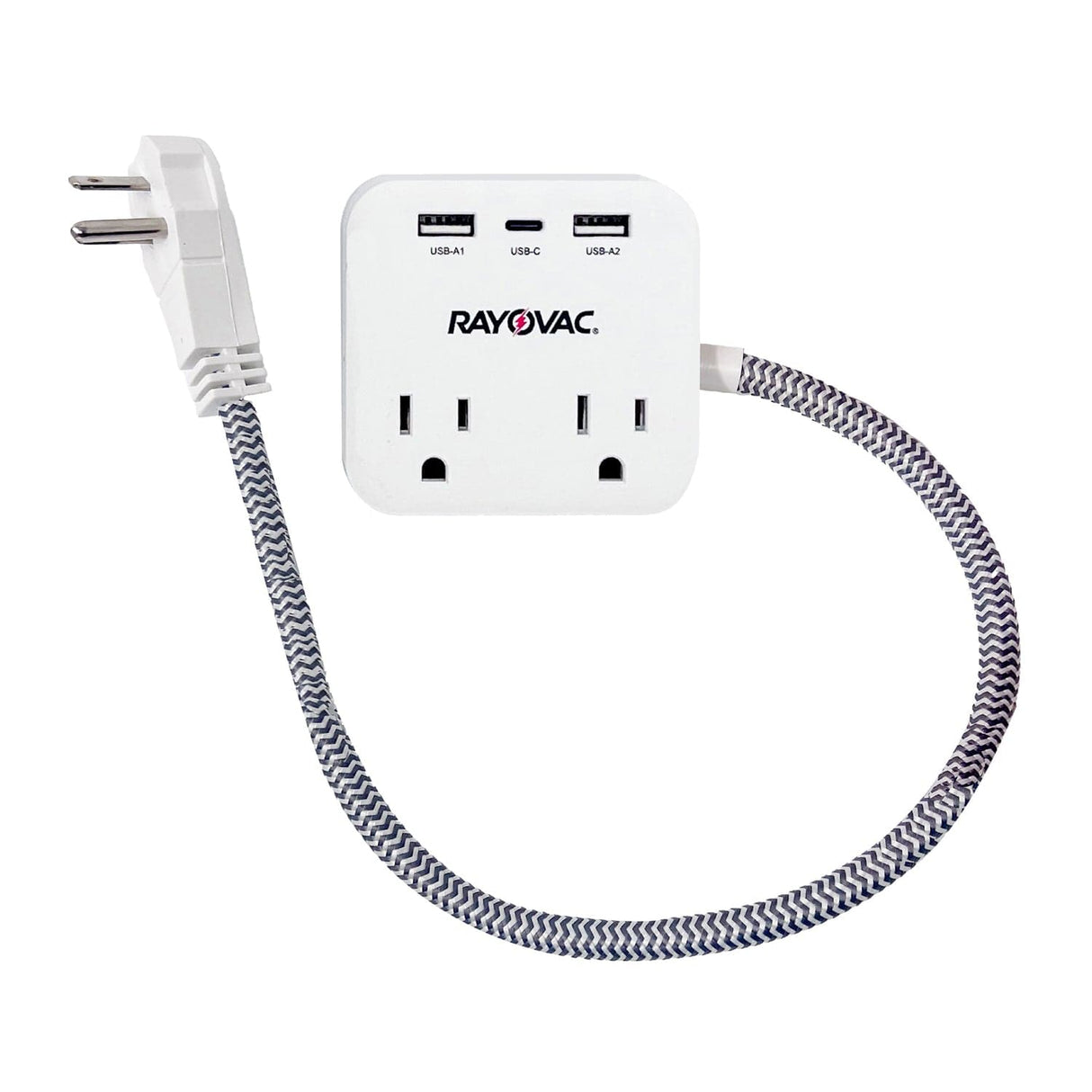 Rayovac 2-AC Outlet and 3-USB Port 490-Joules Surge Protector Power Strip, 1.5-Ft. Cord with Right-Angle Plug, FL-143SC