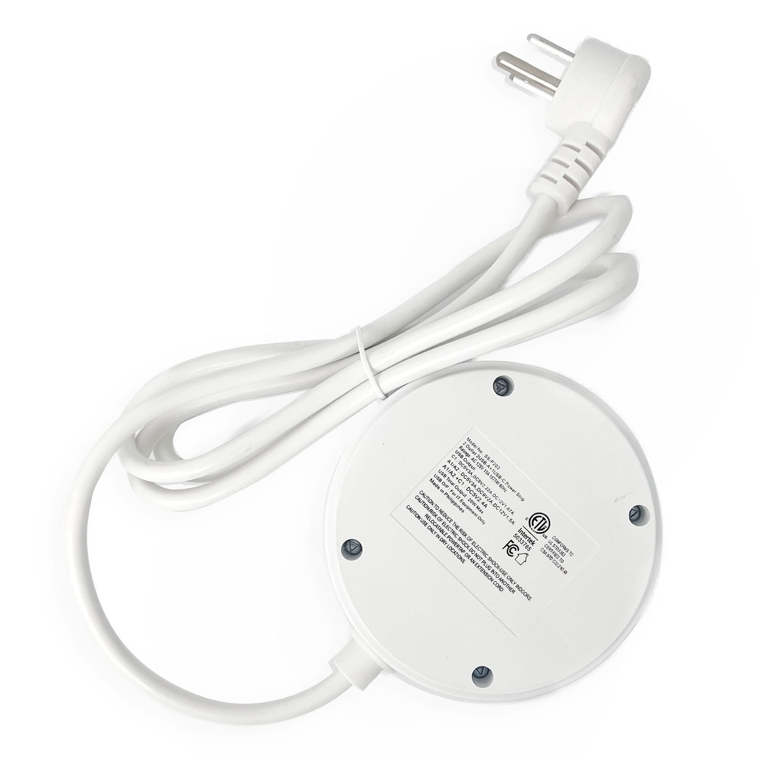 Rayovac Charge Disk 2-AC Outlet 540-Joules Surge Protector with 2 USB-A and 1 USB-C Ports, 5-Ft. Cord
