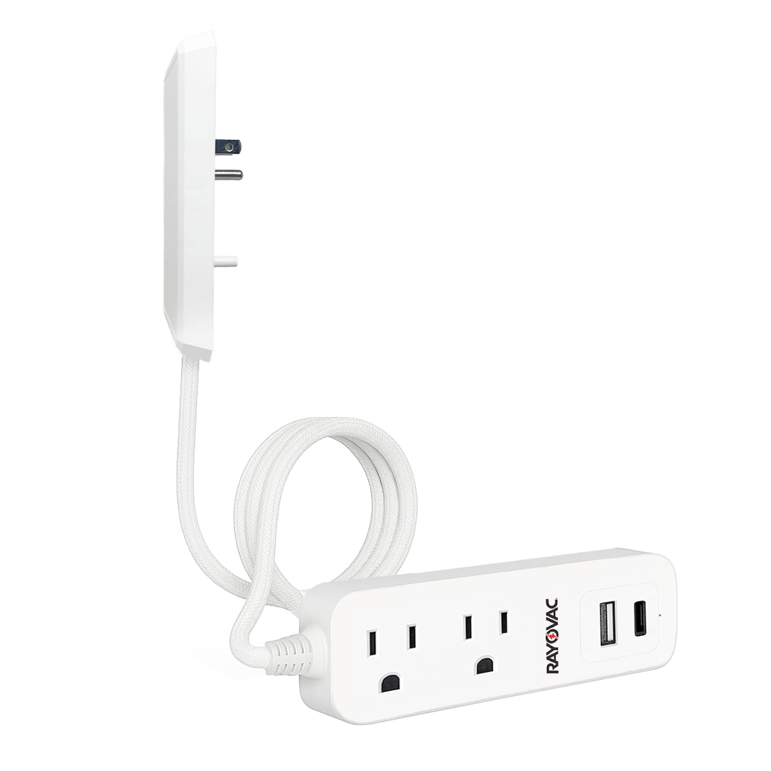 Rayovac 2-AC Outlet and 2-USB Port 540-Joules Slim Surge Protector Power Strip, 3-Ft. Braided Cord with Flat Plug, SS-P311B