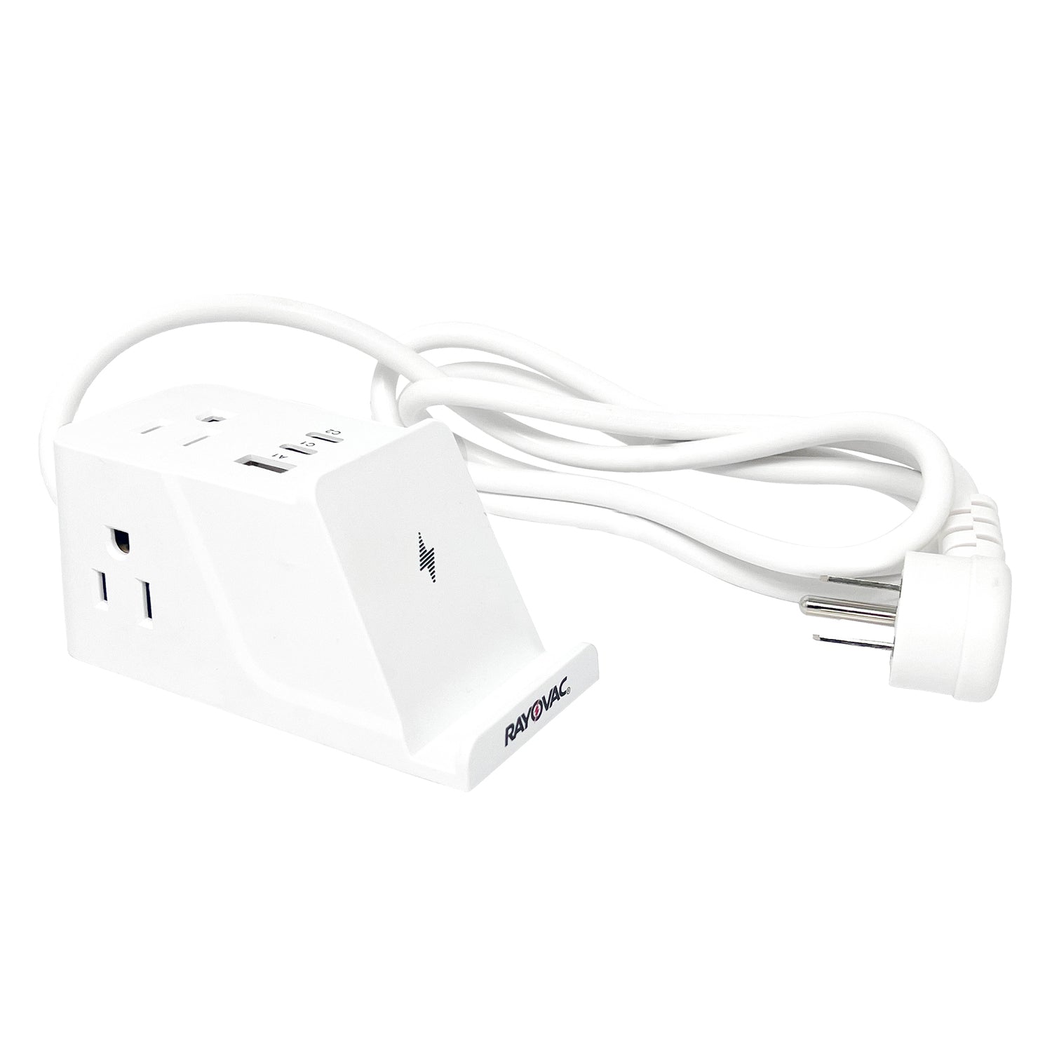 Rayovac Wireless Charging Station 3-AC Outlet 540-Joules Surge Protector with 1 USB-A and 2 USB-C Ports, 5-Ft. Cord