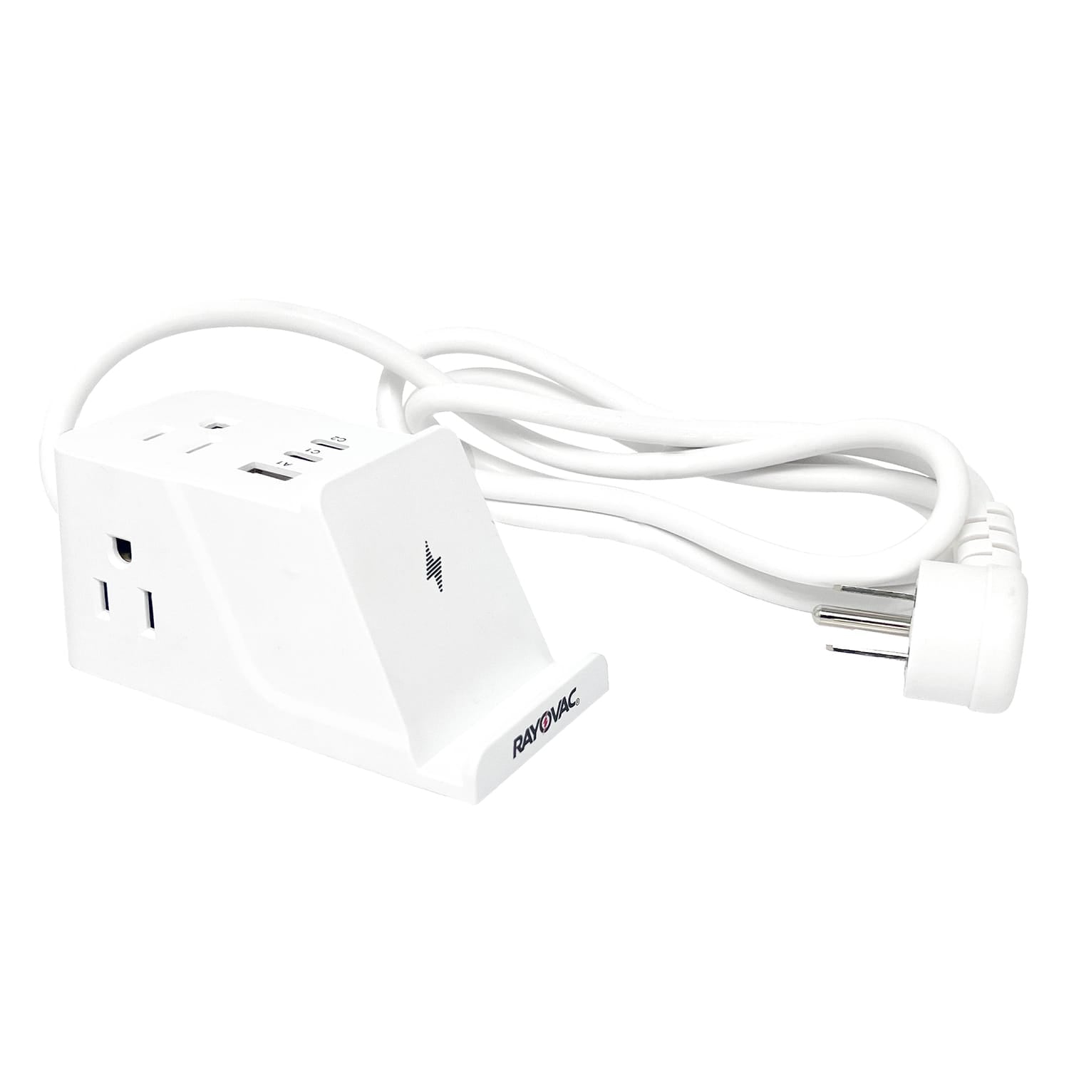 Rayovac Wireless Charging Station 3-AC Outlet 540-Joules Surge Protector with 1 USB-A and 2 USB-C Ports, 5-Ft. Cord